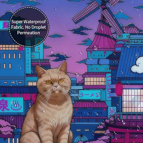 Miniatura 5 de Cortina de ducha de gato japonés neón de ciudad, impermeable, decoración Cyberpunk de poliéster para niños y adultos, se adapta a bañera, ducha y
