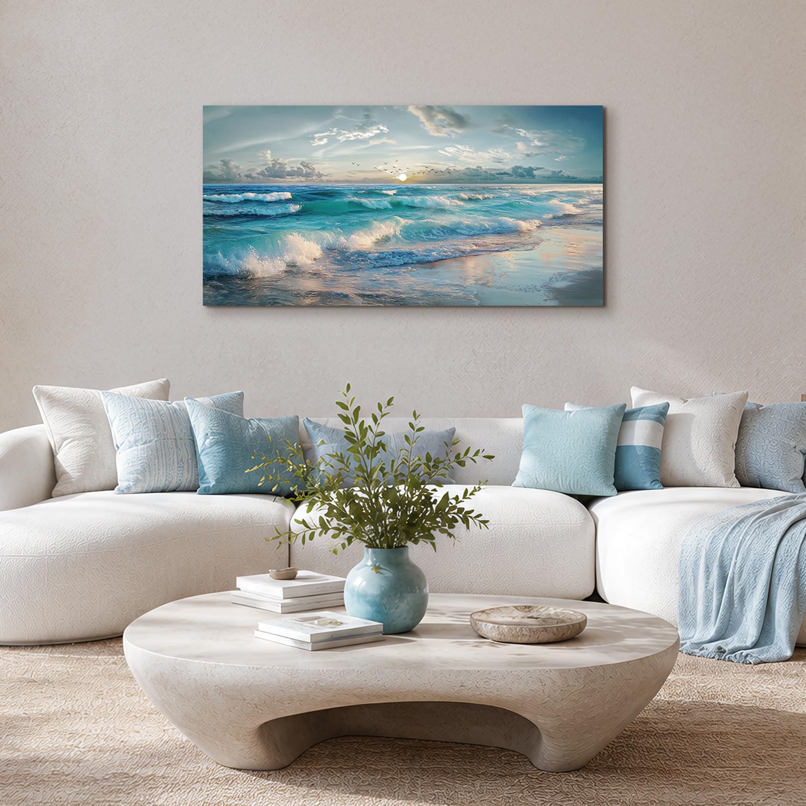 JHHUAMO Leinwand Bilder Meer Sonne Schlafzimmer Wohnzimmer 50x100 cm | Küstenszene Wandbild, Hochauflösender Druck, Exquisite Handwerkskunst, Einfaches Aufhängen, Vielseitig Einsetzbar