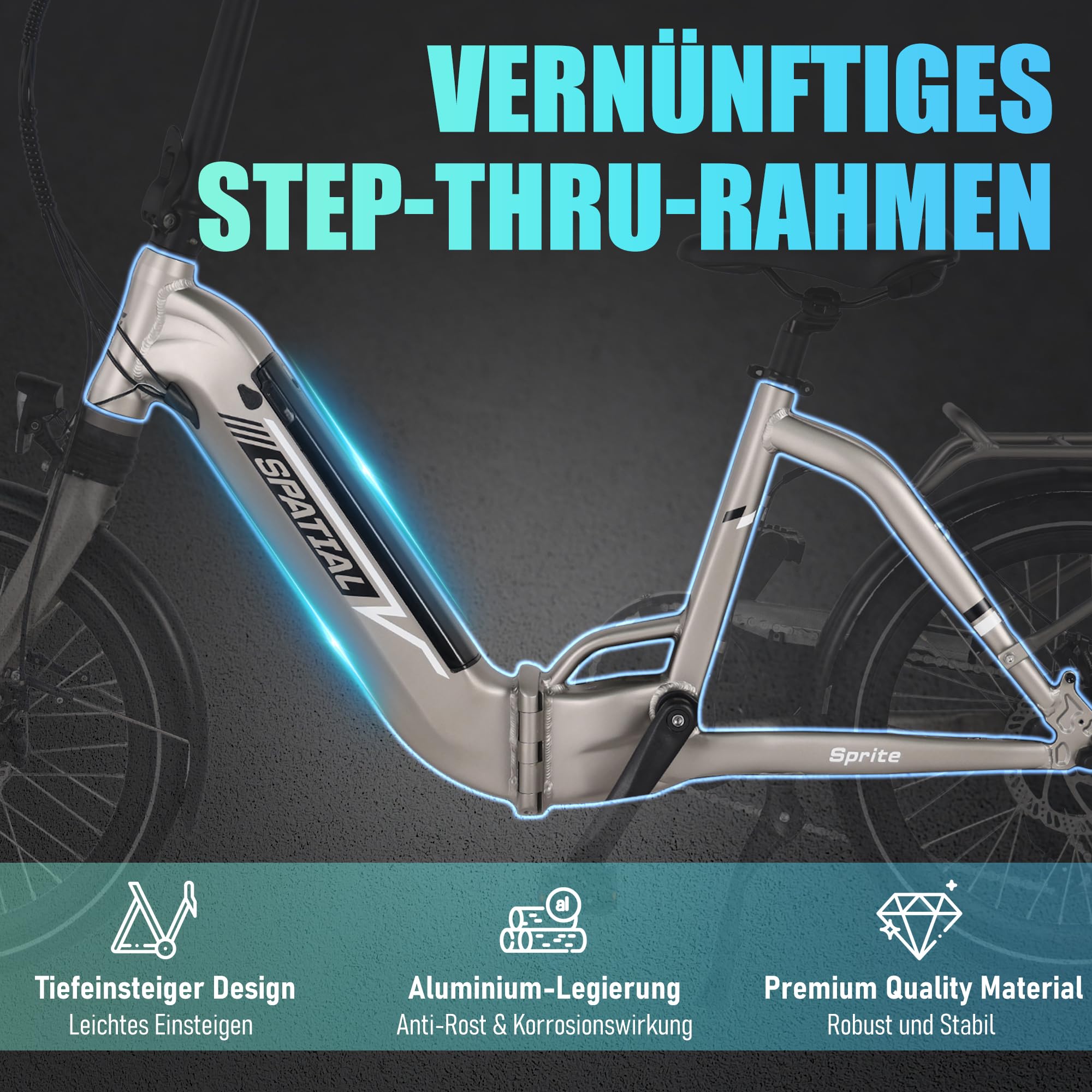 SPATIAL E Bike Klappard, 20-calowy rower elektryczny, 40NM 250W silnik 36V 374.4Wh bateria, 7-biegowy wyświetlacz LCD zmiany, męski miasto Ebike