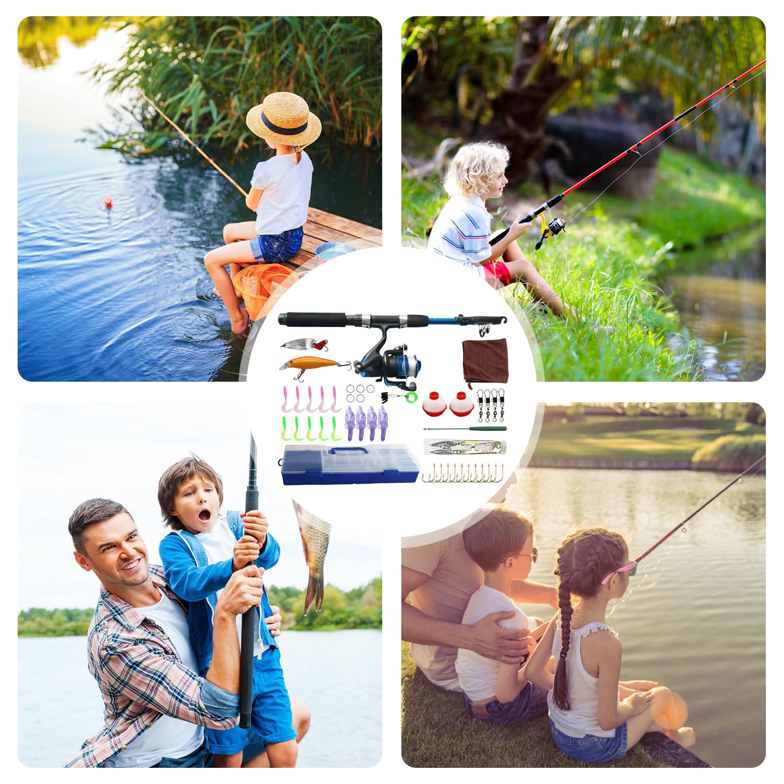 Canna Da Pesca Mare SKIKHN 1,8M Canna Da Pesca Bambino, Set Iniziale Di Canna Da Pesca Per Bambini, Set Completo Di Canne Da Pesce Telescopica Con Mulinello, Esche, Filo, Ami, Kit Portatile