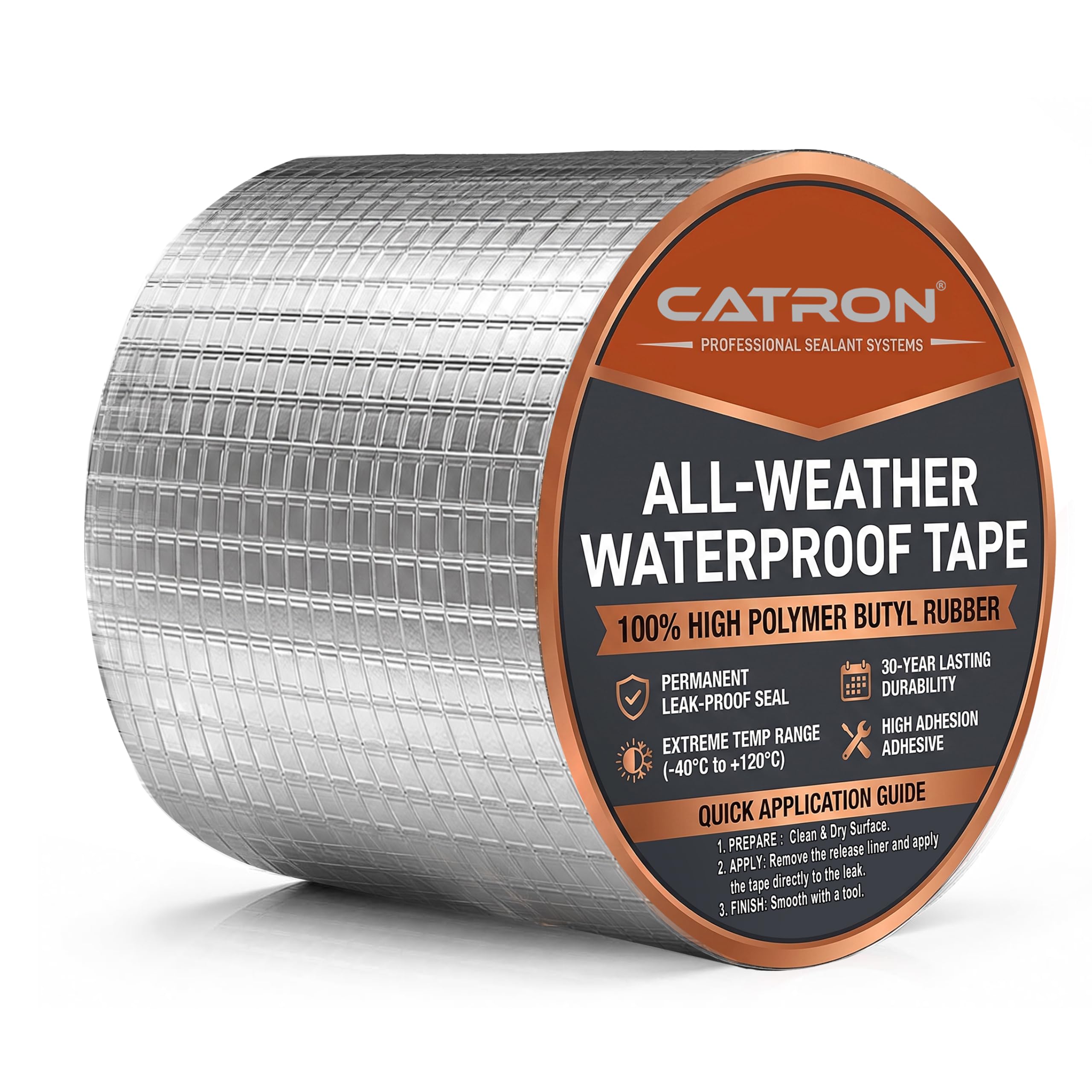 Catron Waterproof Leakage Repair Super Strong Tape,RV Roof,Wall & Tank Sealing, Pipe, Tent, Sail and Boat Cover,Self Adhesive Heavy Duty Aluminum Foil Butyl Rubber Sill Gap Tape (4 INCH (10CM*5M))-image-18