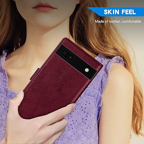 Miniatura 6 de ZZXX Funda tipo cartera para Google Pixel 6a con bloqueo RFID, ranura para tarjetas, función atril, cierre magnético, funda protectora de cuero para