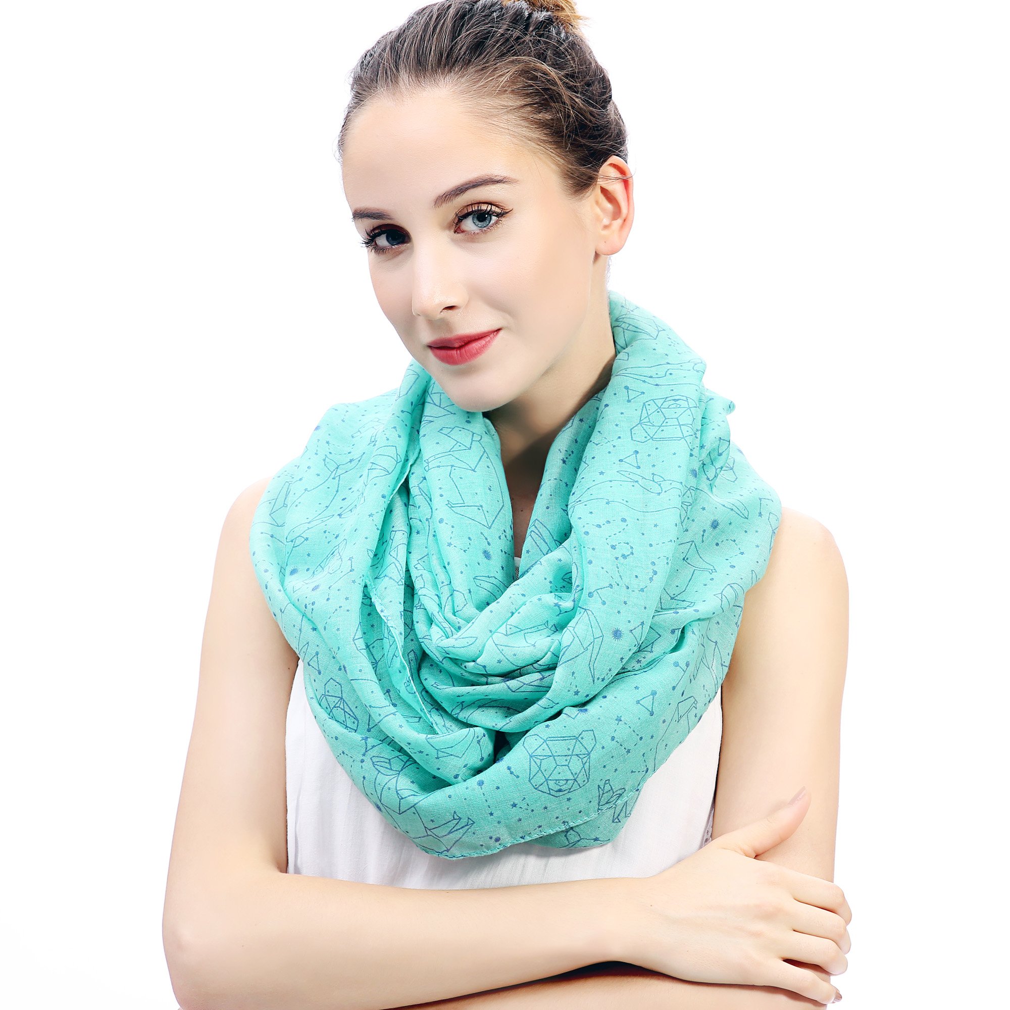 Lina & Lily Women's Turquoise Constellation Print Lightweight Snood Scarf (Turquoise)