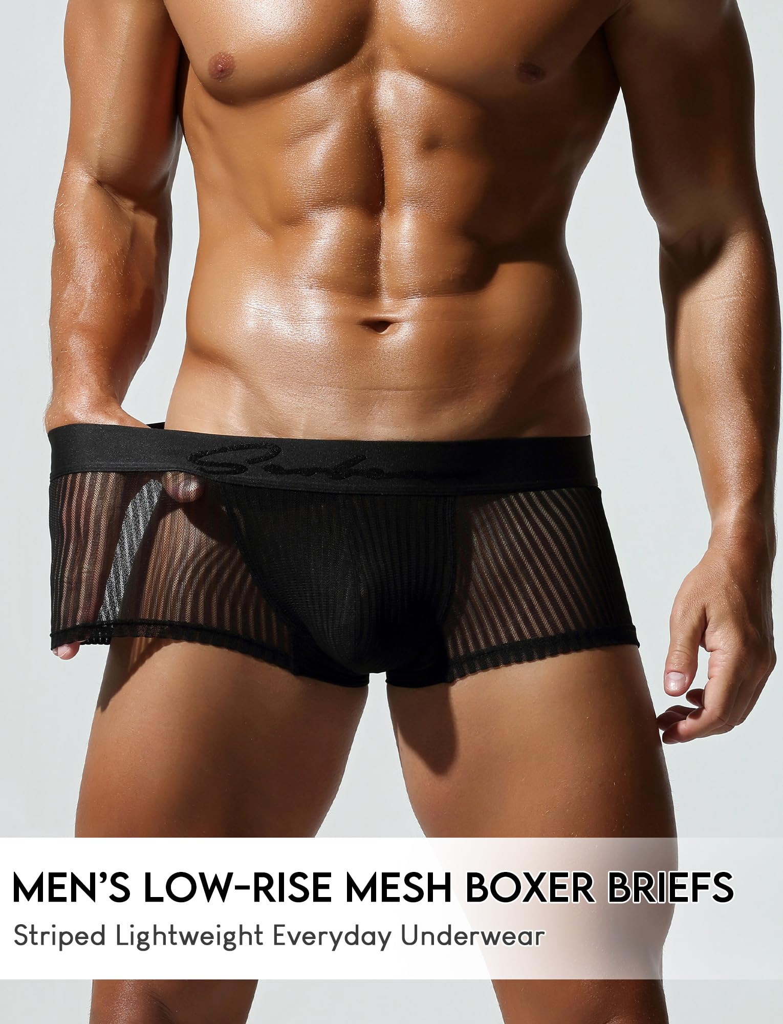 SEAUR Boxer da uomo a costine, senza cuciture, sexy, a vita bassa, traspiranti, mutande