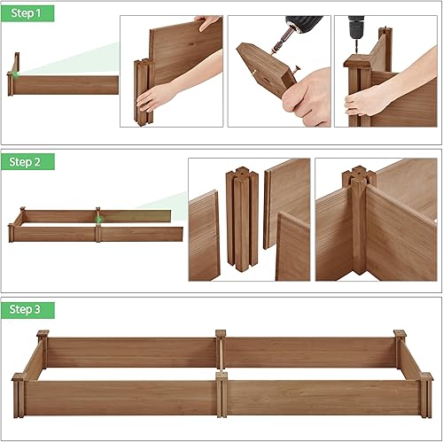 Miniatura 5 de Yaheetech Jardinera elevada de madera para horticultura de 8 x 4 pies, maceta elevada divisible para flores, verduras, hierbas en patio trasero,