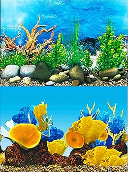 POPETPOP Aquarium Fish Tank Background Sticker,3D Double-Sided Adhesive Wallpaper Fish Tank Decorative Pictures Underwater Backdrop Image Decor (52x30cm