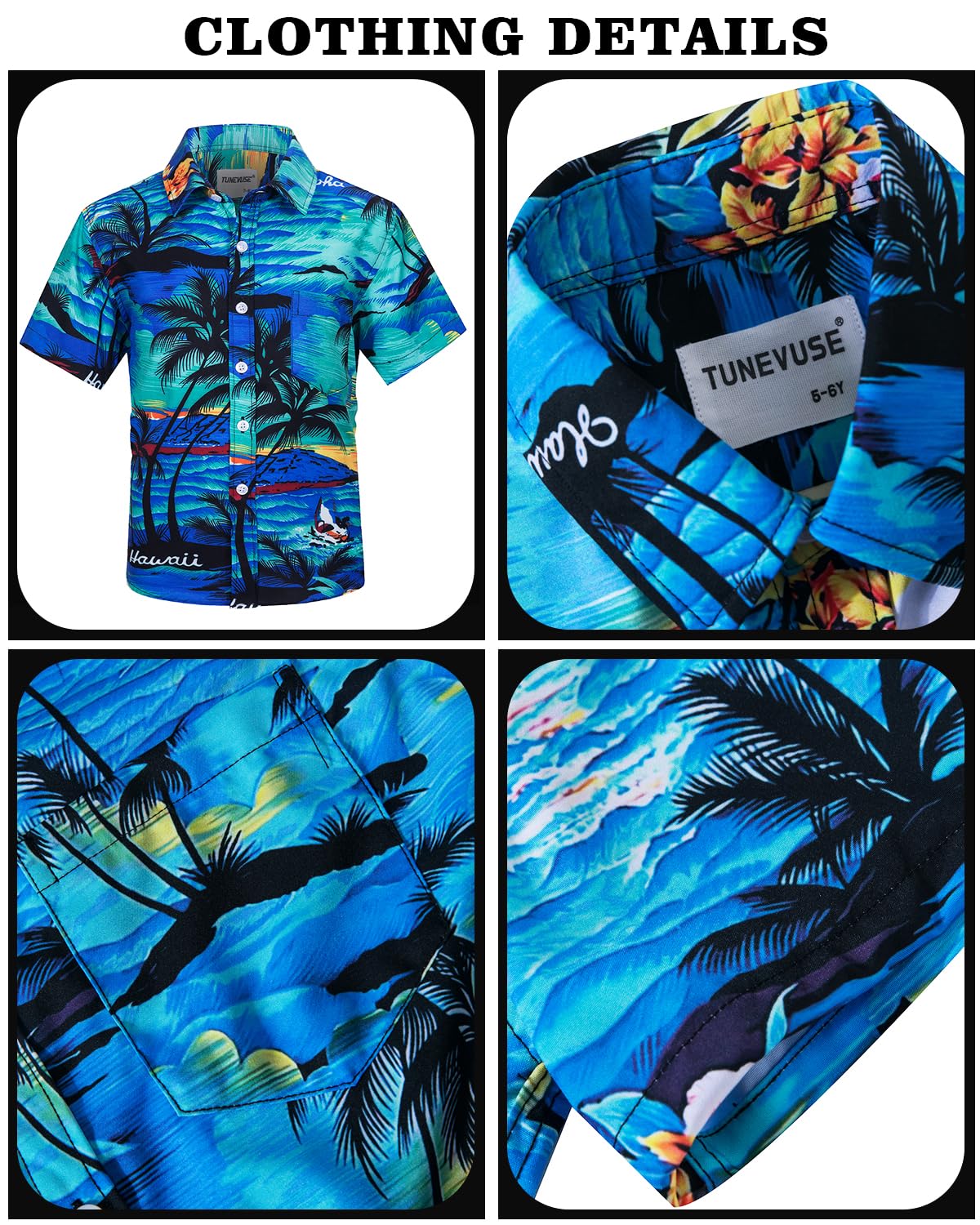 TUNEVUSE Little & Big Boys Hawaiian Button Down Camicie e set corti con cappello alla pescatora abiti estivi stampati per bambini Cabana Set