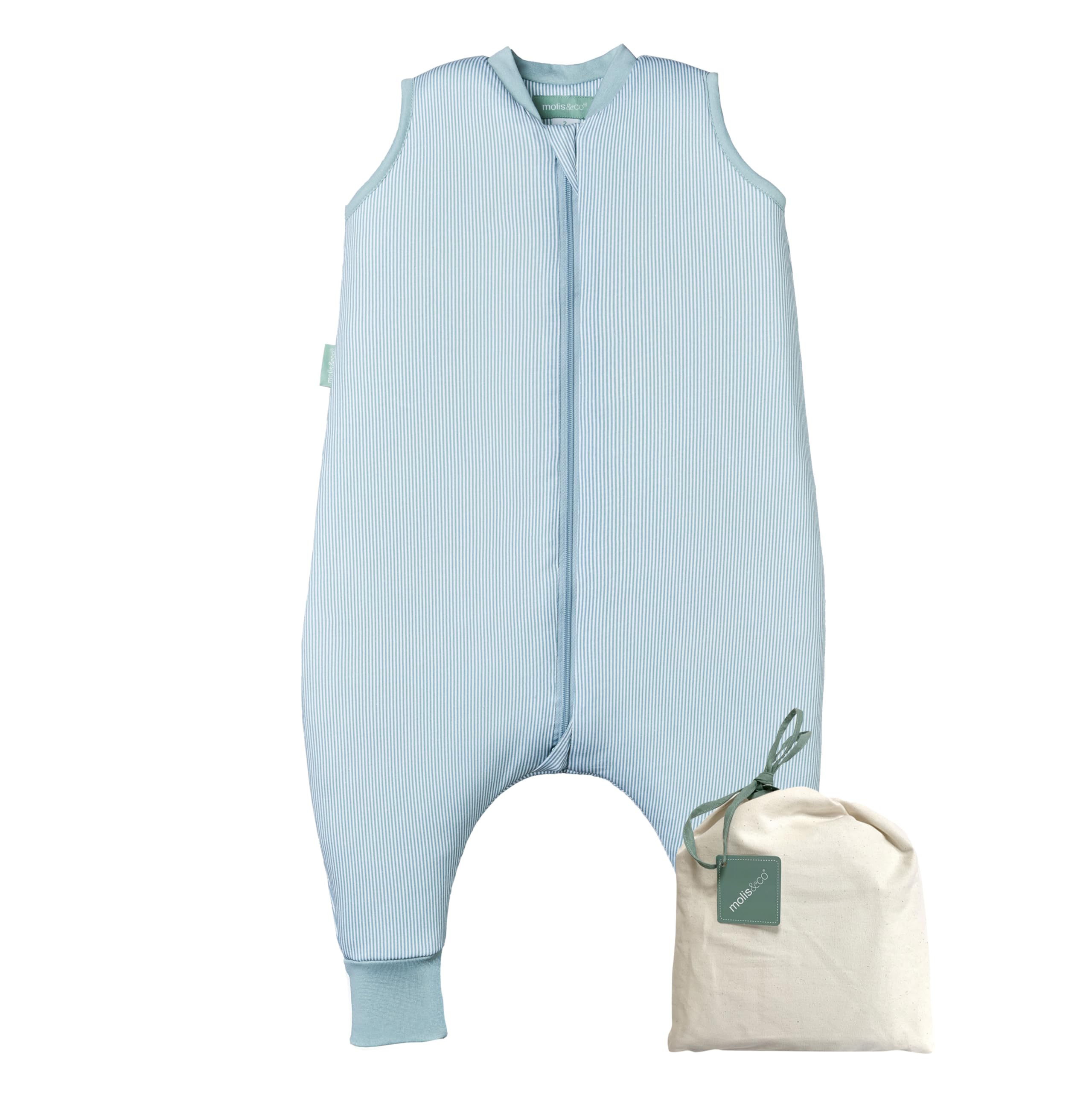 molis&co - Sacco Nanna con piedini - Sacco nanna invernale per Bambini - Sacchi Nanna 2.5 tog con piedini - 100% Cotone (Oeko-TEX 100) - Blue Surf (1 anno)