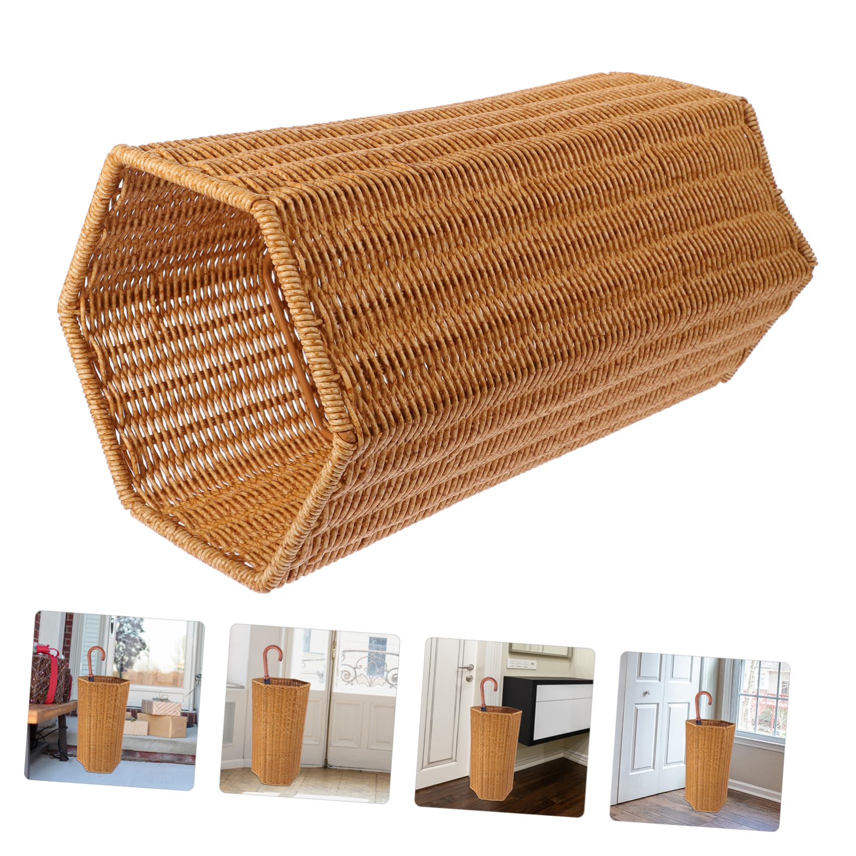 BESTYASH Porte-parapluie en Rotin Artificiel, Grand Panier en Plastique