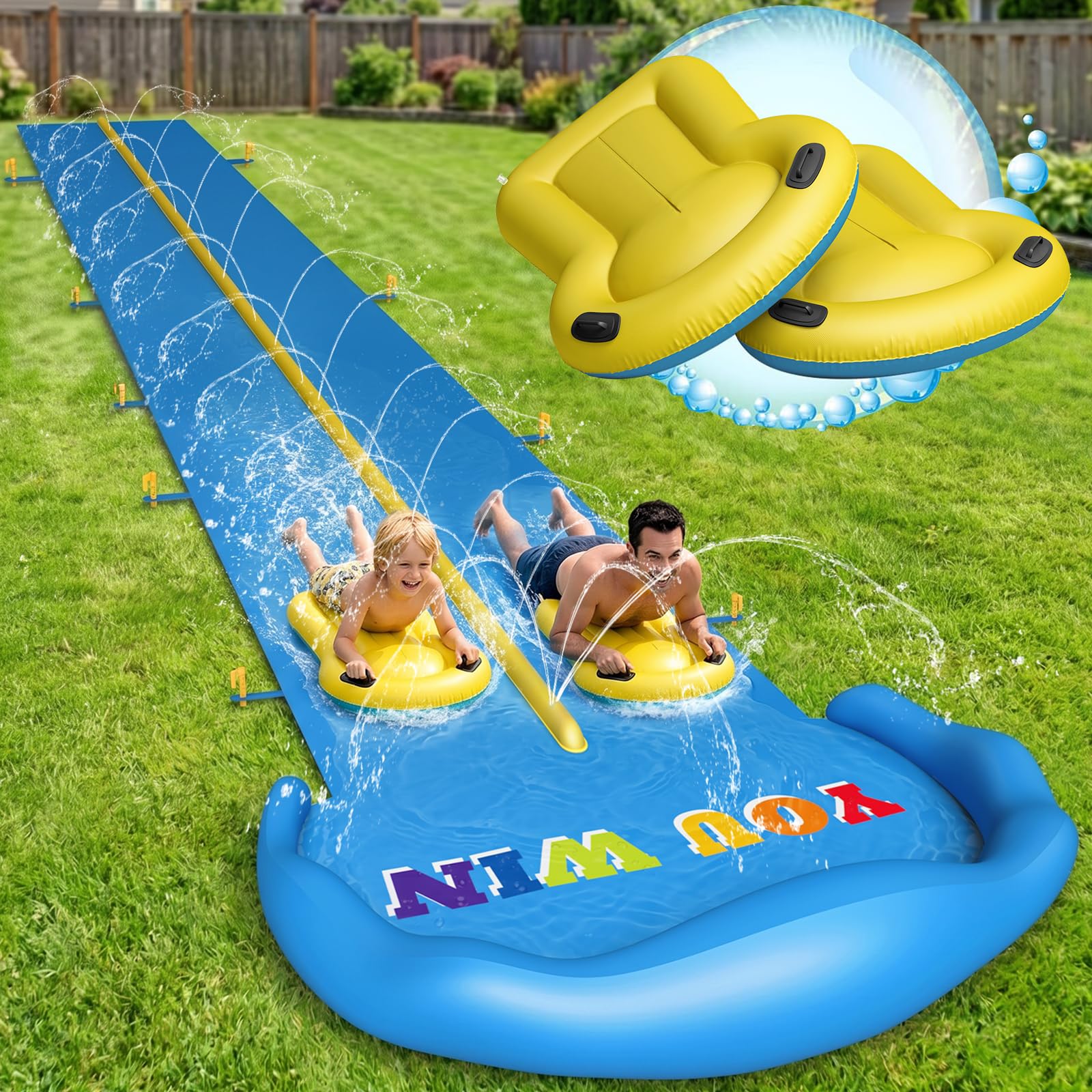 Evoio Wasserrutsche, 10 m, aufblasbarer Spritzwasserrutsche mit 2 Rennbahnen für Kinder, Jungen, Mädchen, Erwachsene, Wasserrutsche, Outdoor-Wasserspielzeug für Hinterhof, Garten