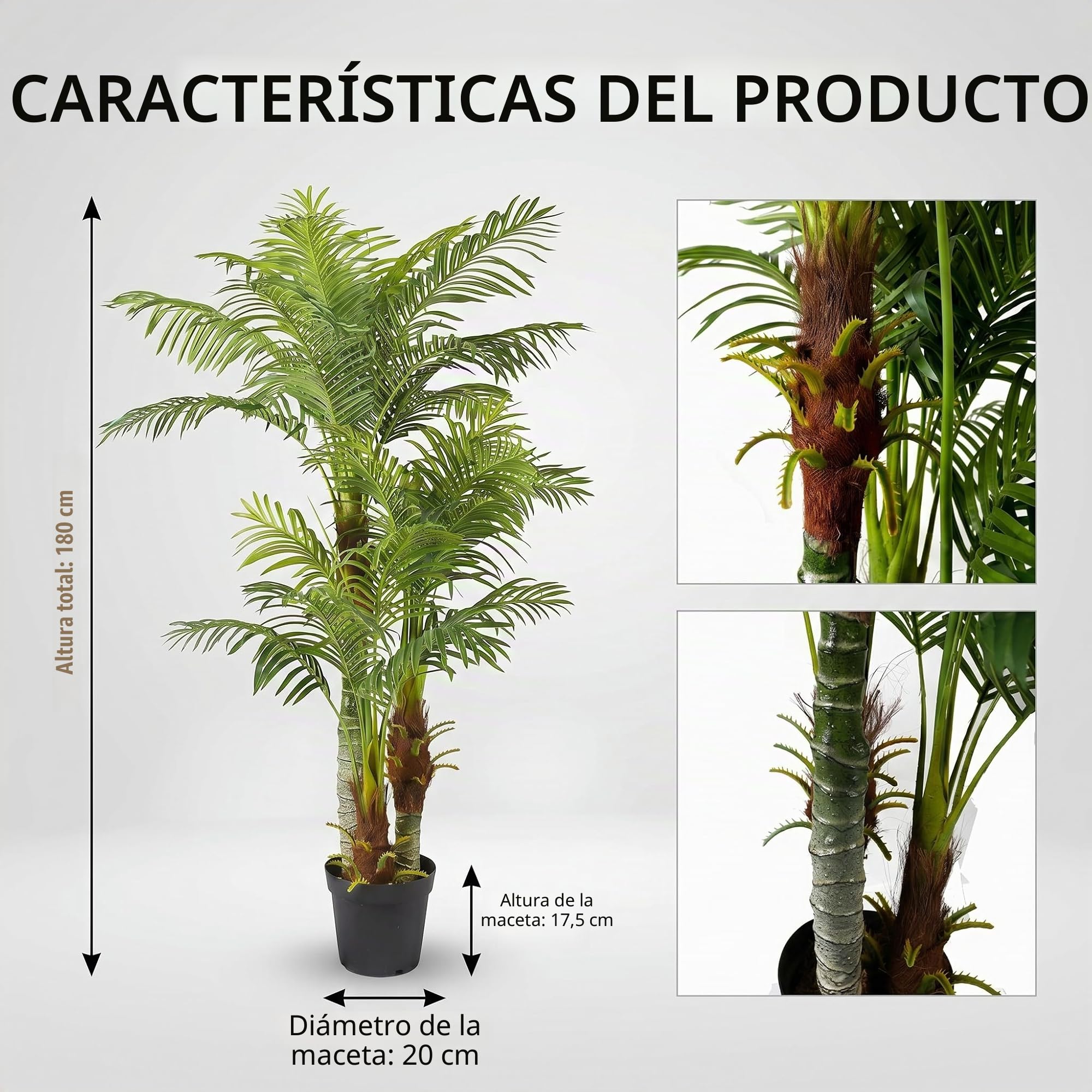 Palmera Artificial 180 cm. Deluxe KP 103. Planta Artificial con 26 Plumones de Palmera