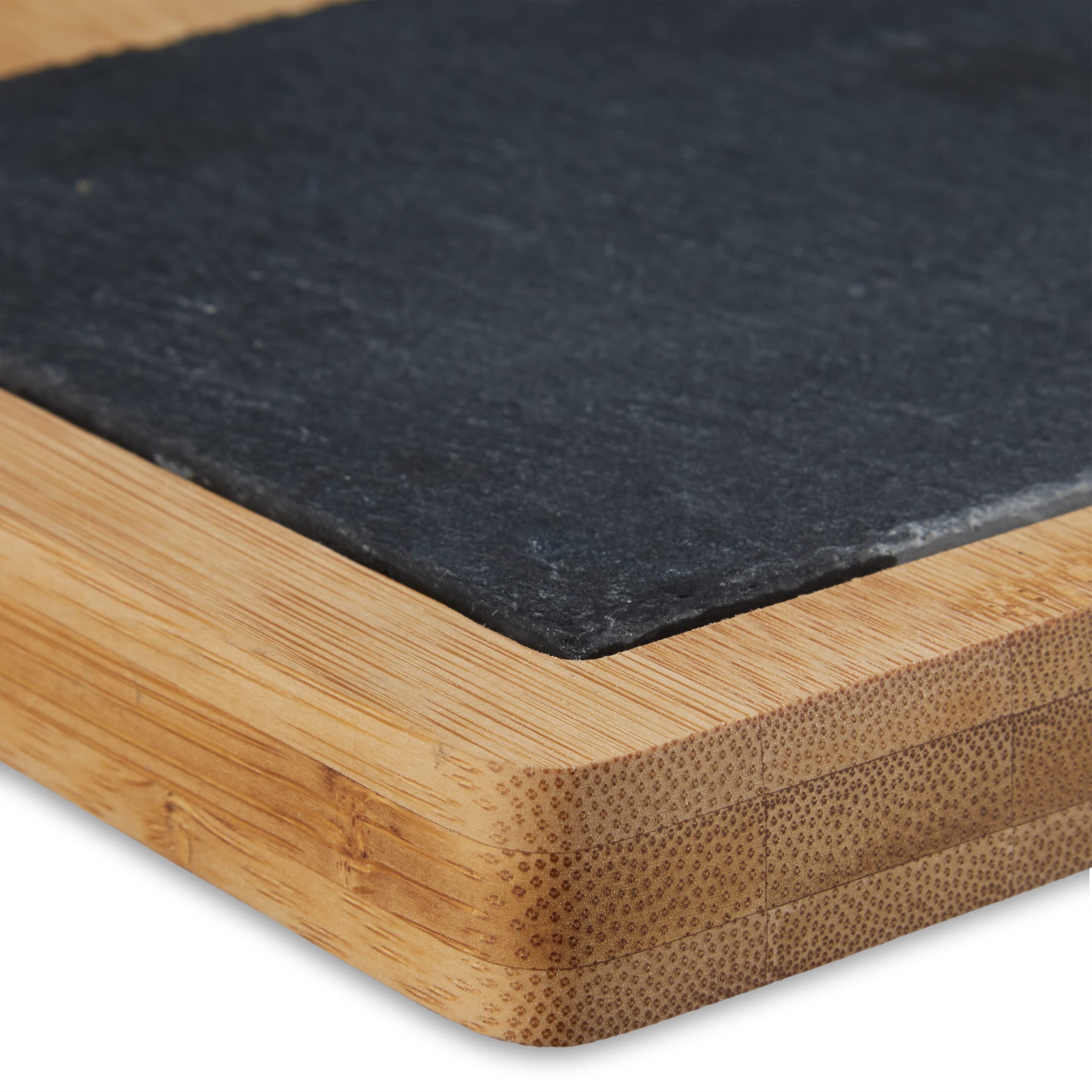relaxdays Tagliere in bambù, Tavoletta in Ardesia, Manico, Vassoio, Rustico, HLP: 2 x 30,6 x 25 cm, Legno Naturale