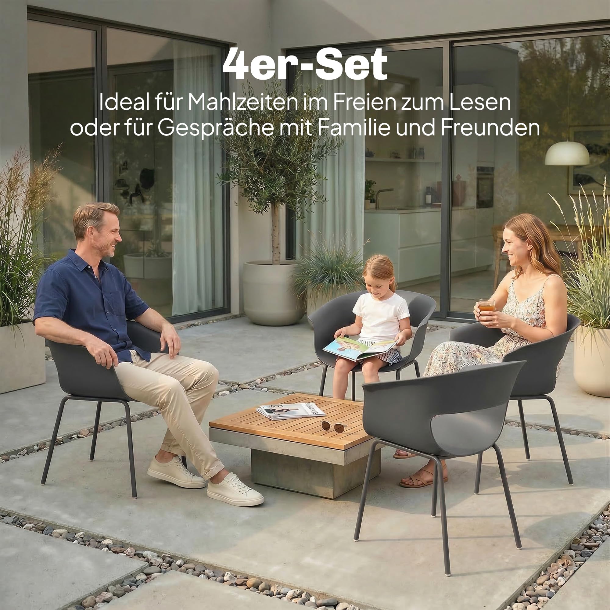 Outsunny Gartenstühle 4er Set ergonomisch Balkonstühle mit Ausschnittdesign Armlehne Wetterfest rostbeständig Outdoor Stühle bis 120 kg Terrassenstühle für Garten Balkon Terrasse Dunkelgrau