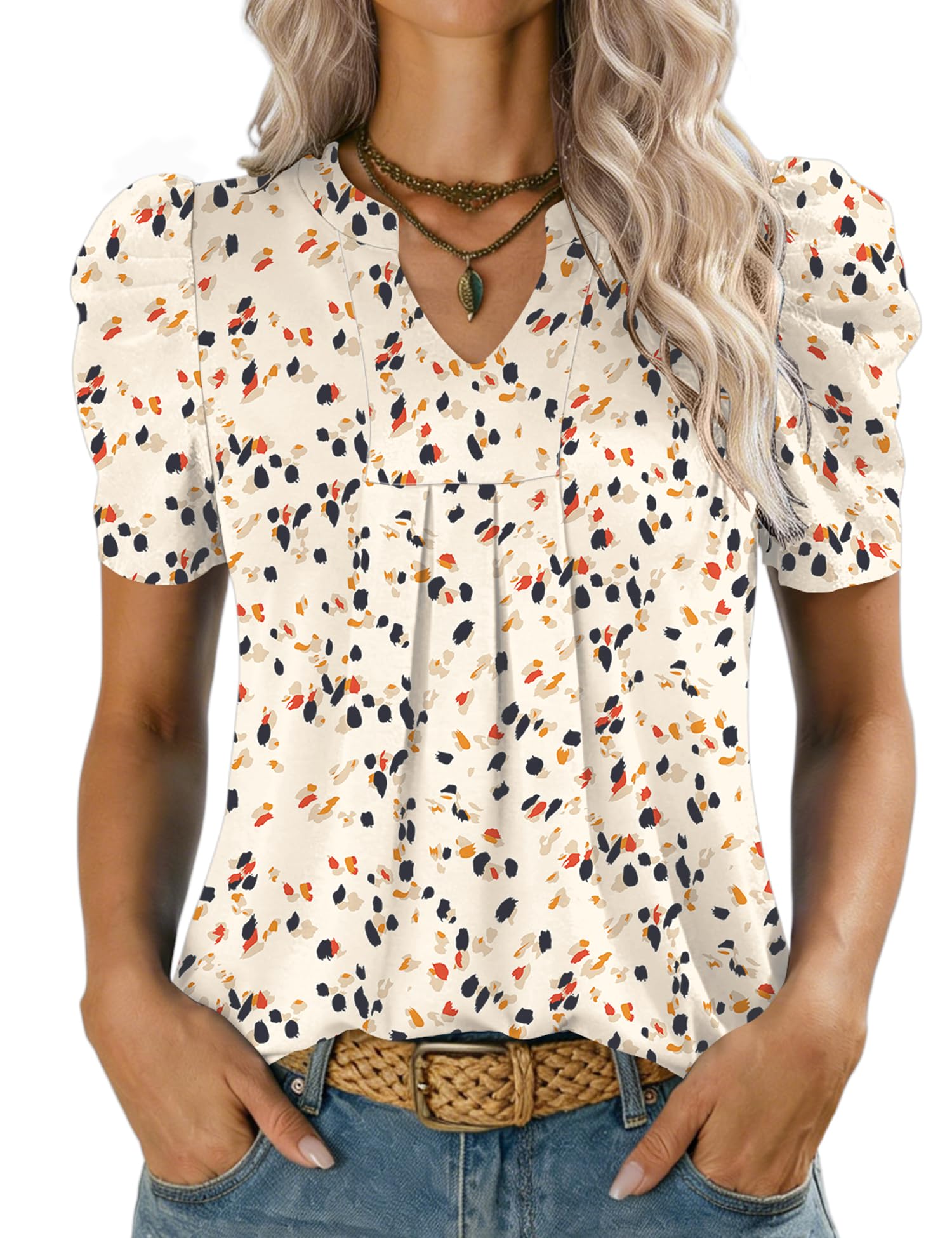 Kistore Bluse Damen V-Ausschnitt Kurzarm Oberteil Sommer T-Shirts Top Locker Lässig Oberteil S-XXL