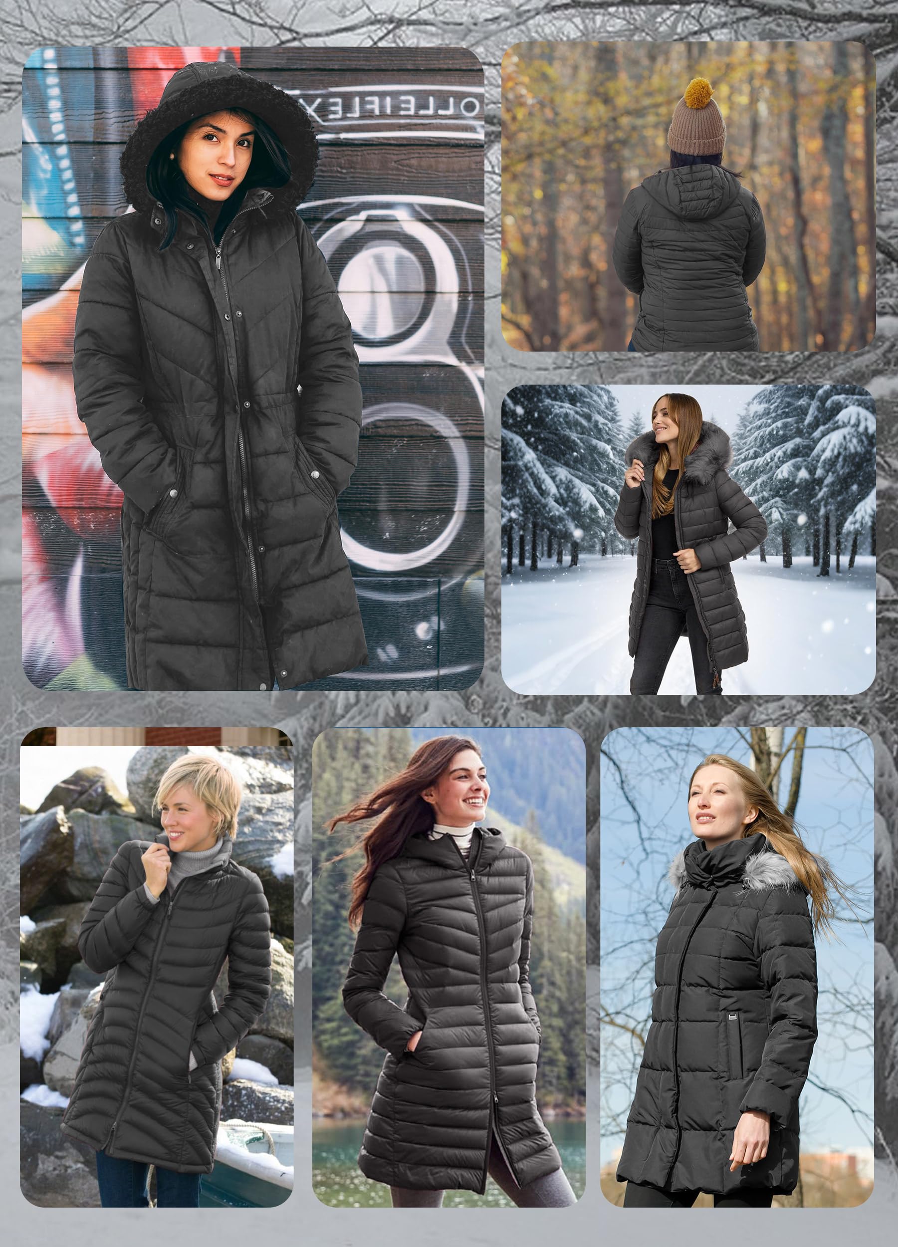 ATLASLAVA Damen Winterjacke Lang Wintermantel Steppjacke Übergangsjacke Daunenjacke Wasserdicht Warm Leichte Kapuze Frauen Winter Mantel Outdoor Dunkelgrau 2XL