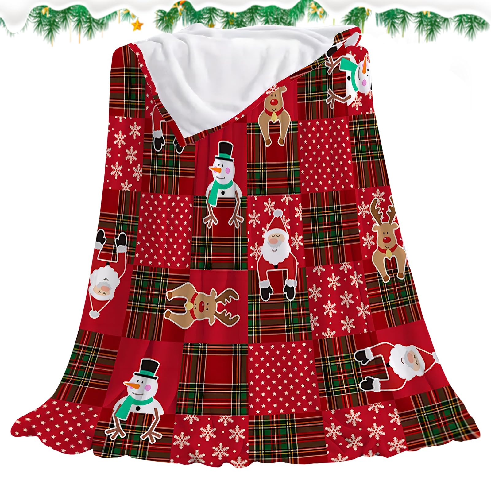 Christmas Blanket 100x150cm Red Grid Warm Soft Flannel Blanket Santa Claus Snowman Thick Comfy Fall Blanket Fuzzy Blanket for Bed Sofa Chair