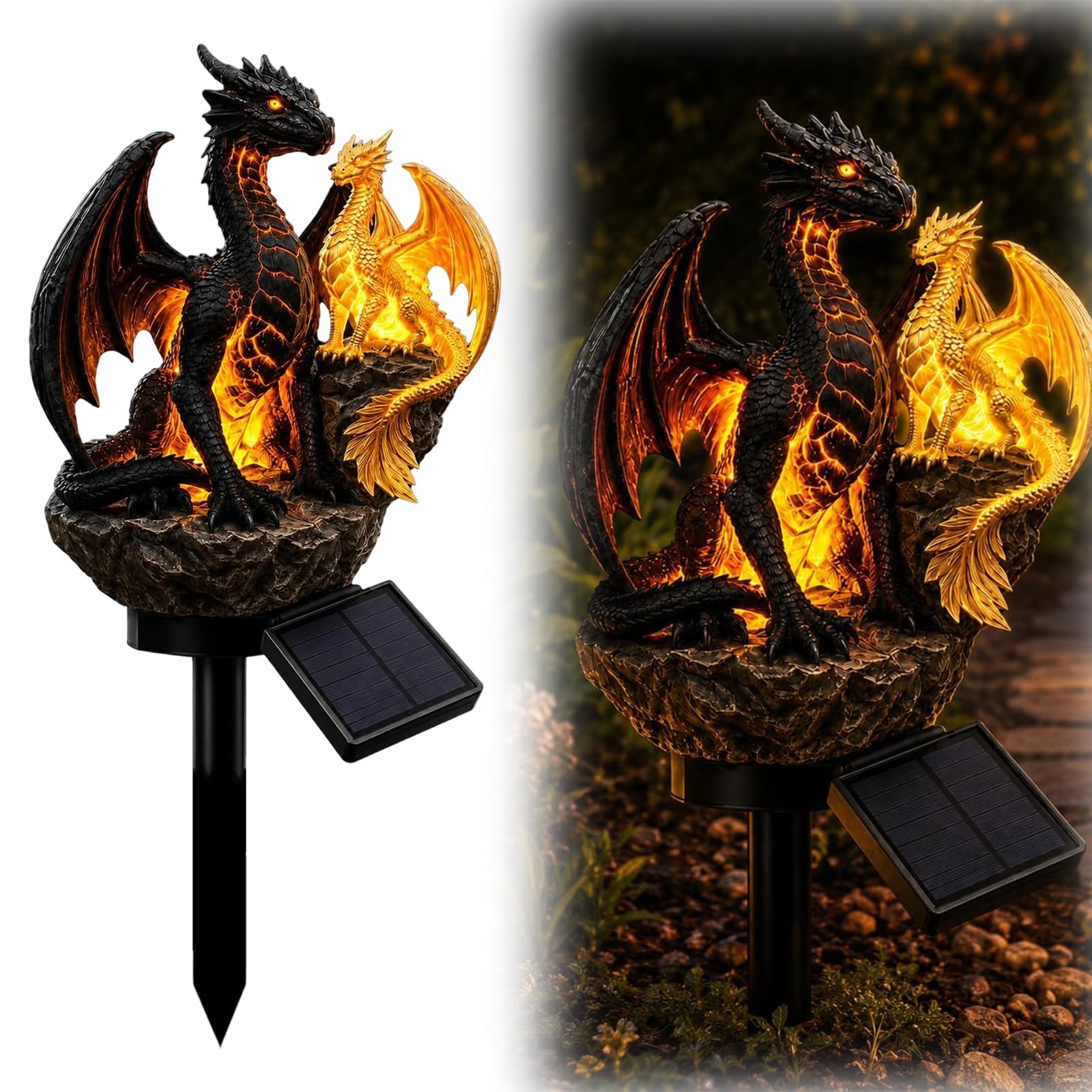 Pealeaf Solar Dragon Garden Statue with LED Lights, Outdoor Garden Ornament Solar Powered Dragon Figurine for Lawn Patio Pathway Yard Decor, Fantasy Dragon Gift for Garden Lovers (B1)