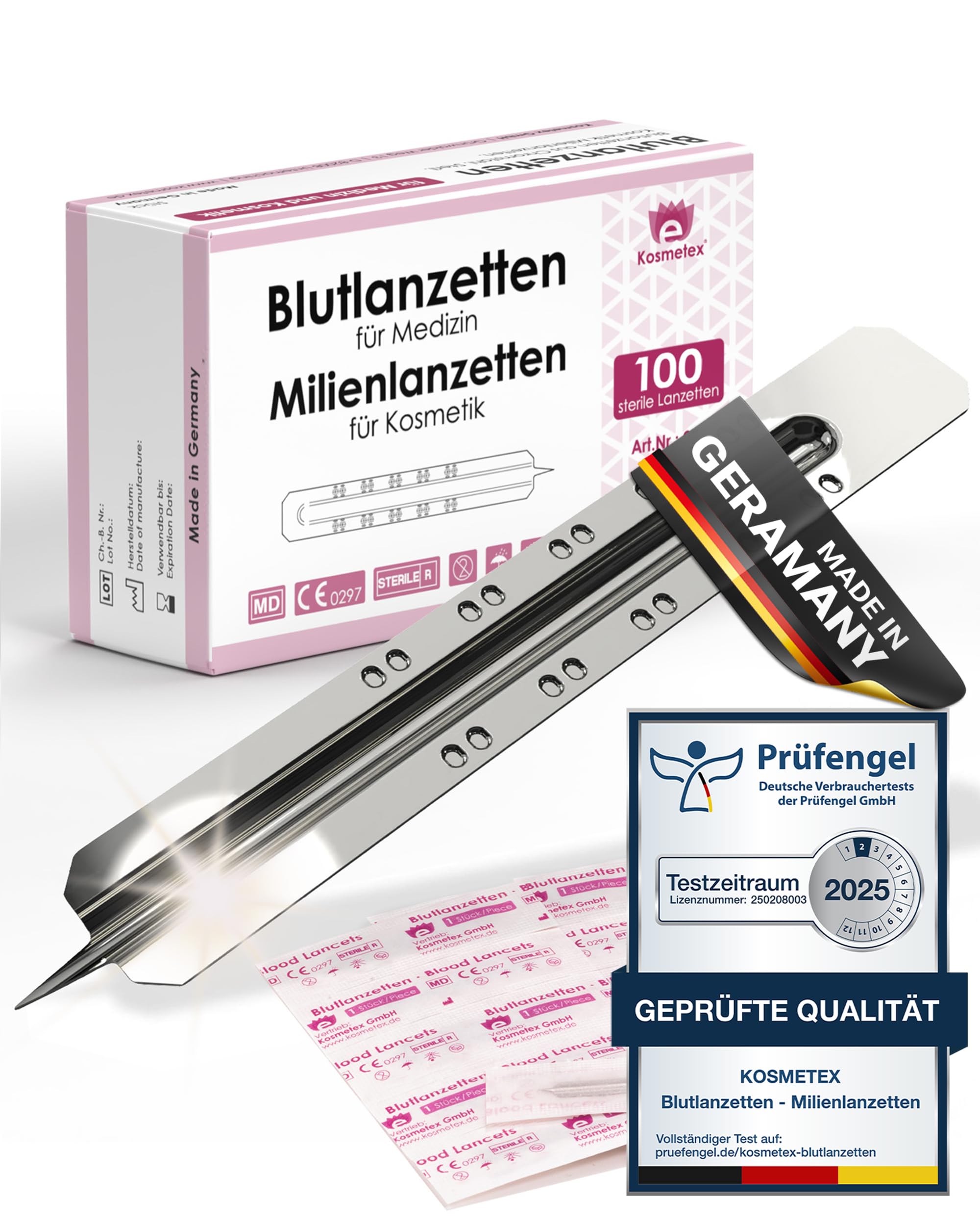 100x Lanzette Stechhilfe, sterile Blutlanzette, Kosmetex Lanzetten für Milien