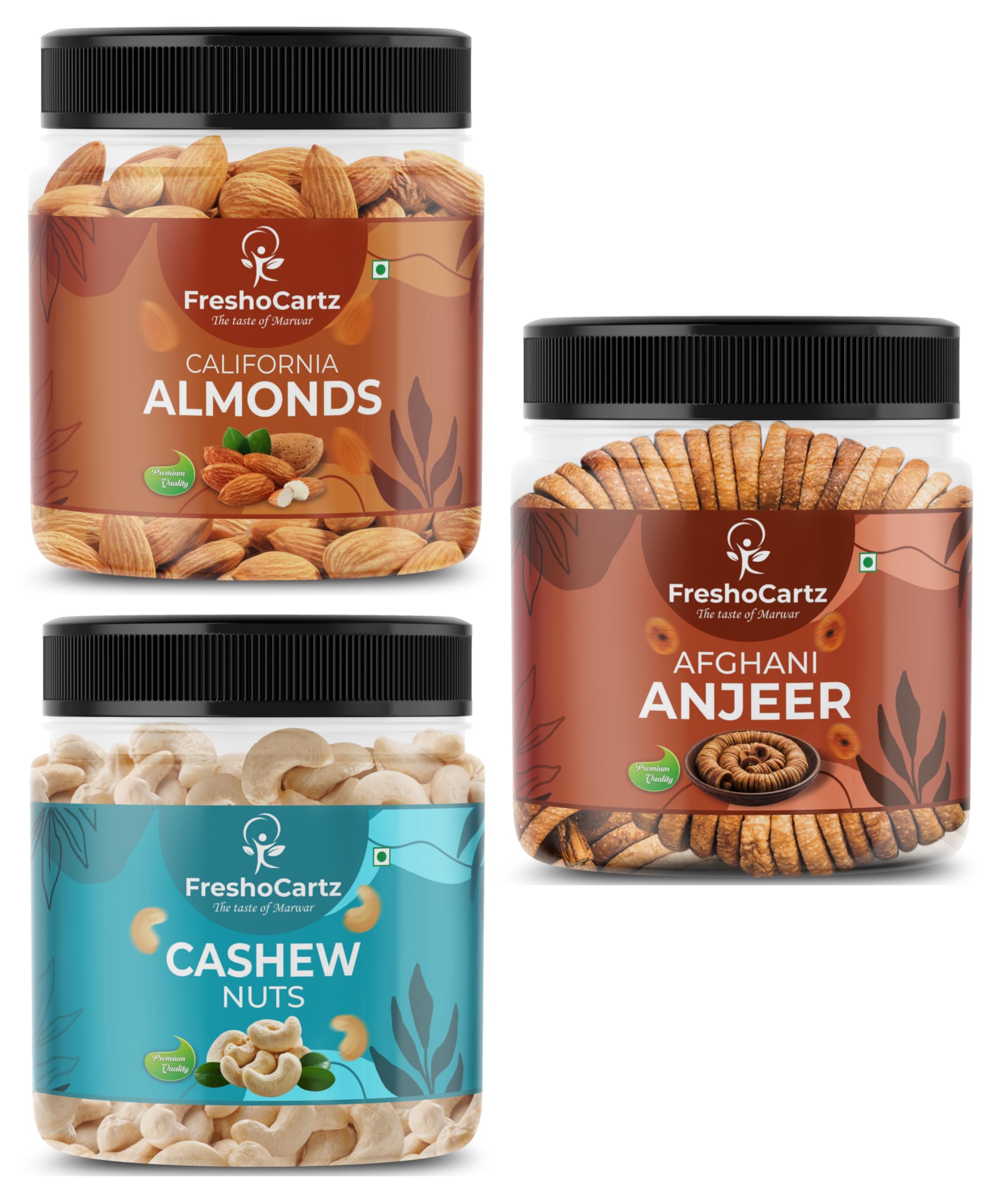 FreshoCartz Dry Fruit Combo rakhi dry fruit hamper set for rakhi for gift Pack of California Almonds-Afghani Anjeer-Cashew Nuts | Premium Dry Fruits - Jar Pack (Almonds & Cashew & Anjeer, 250gm Each)-image-36