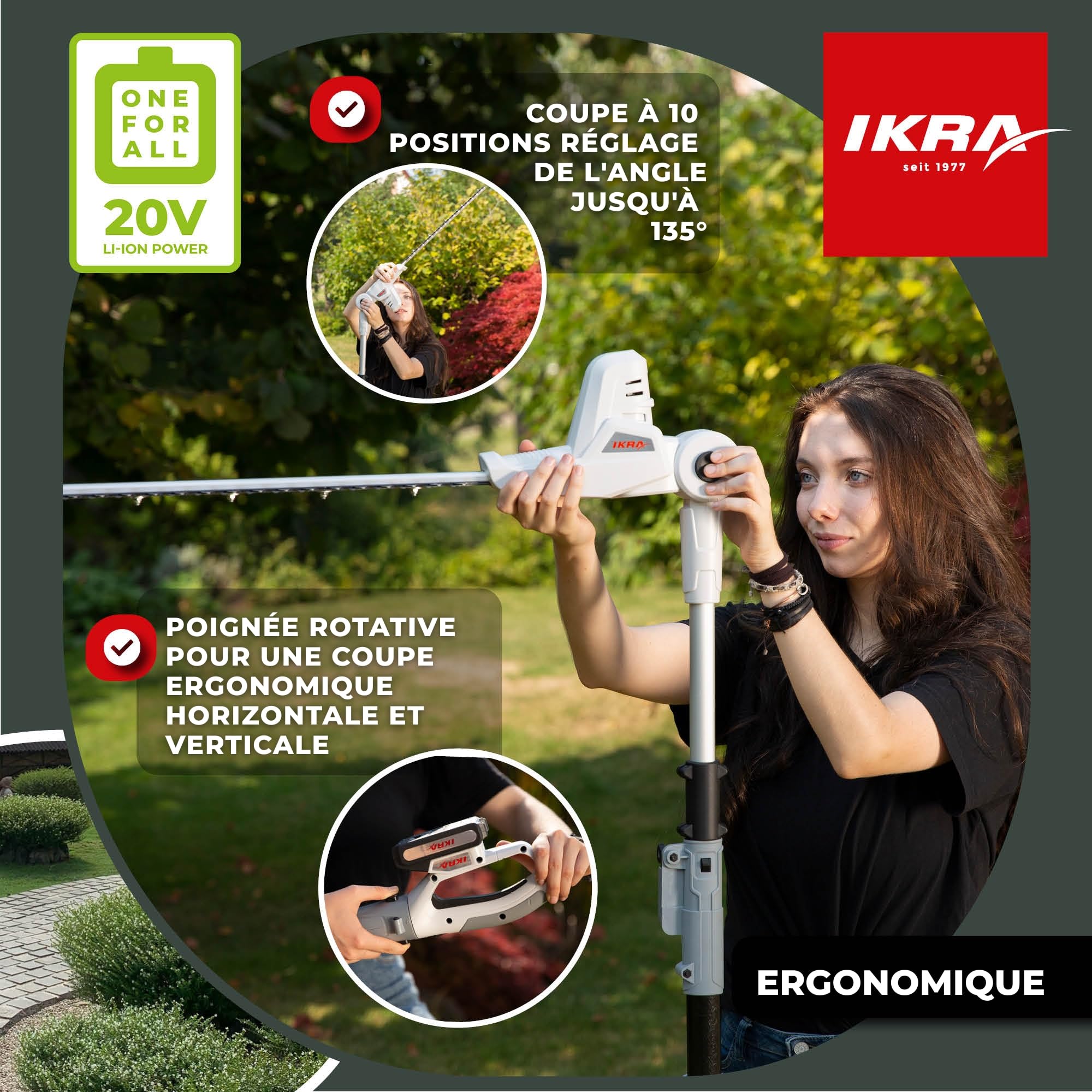 IKRA taille-haie télescopique sans fil ICPH 2040, 40 cm, poignée rotative