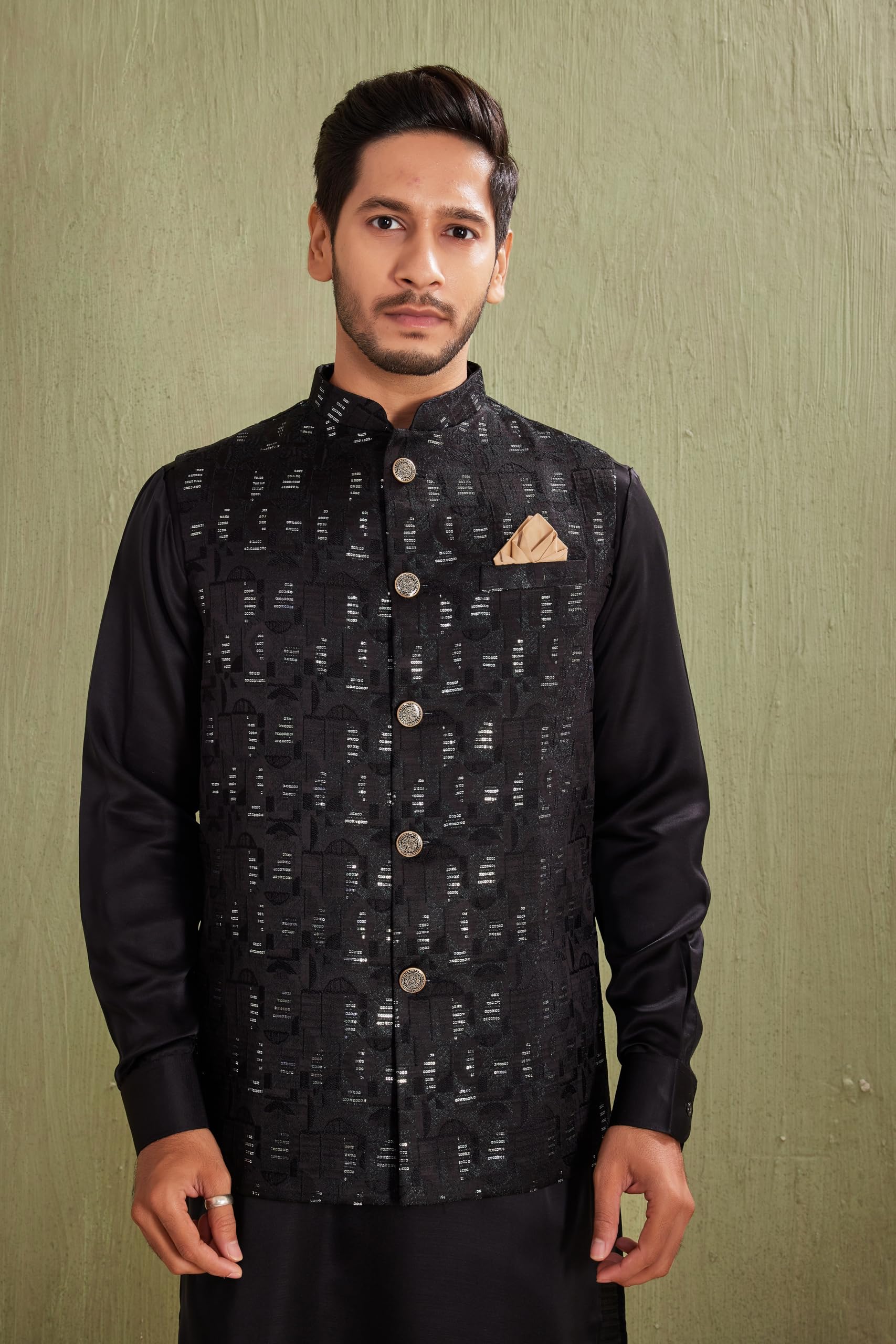 Gilet tradizionale indiano in jacquard, per matrimoni e occasioni festive, giacca Nehru da uomo