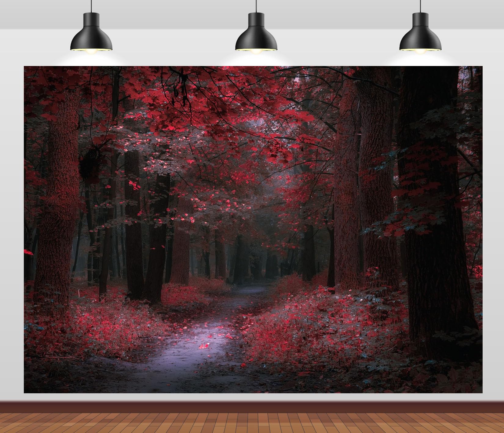 15x10FT (4.6x3m) Sentiero Nel Bosco Rosso Al Crepuscolo Sfondo Fotografico
