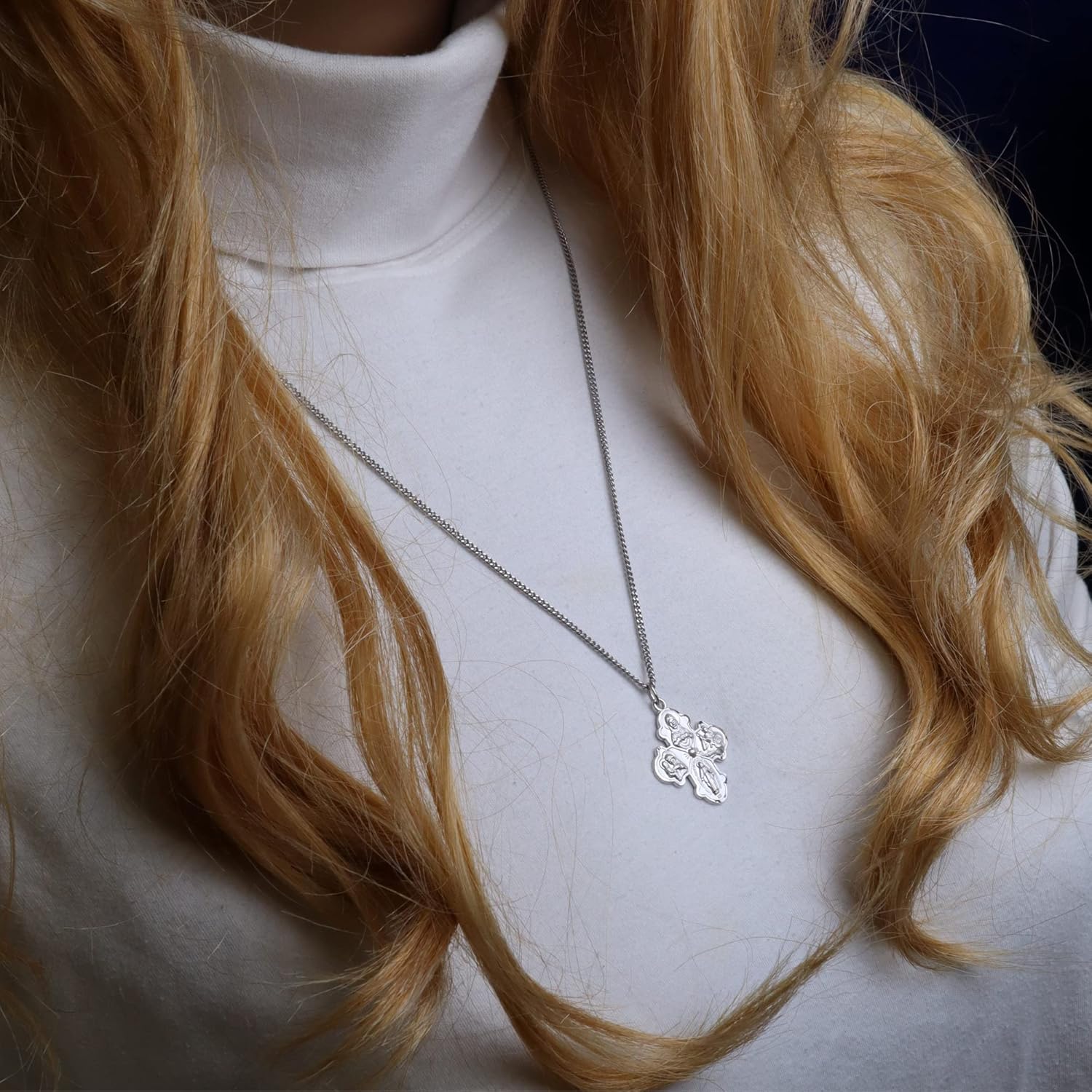 Needzo Sterling Silver Four Way Medal on Stainless Steel Chain, Saint Joseph, St Christopher, Sacred Heart, and Miraculous Medals, 1.25 Inch Charm - Image 4