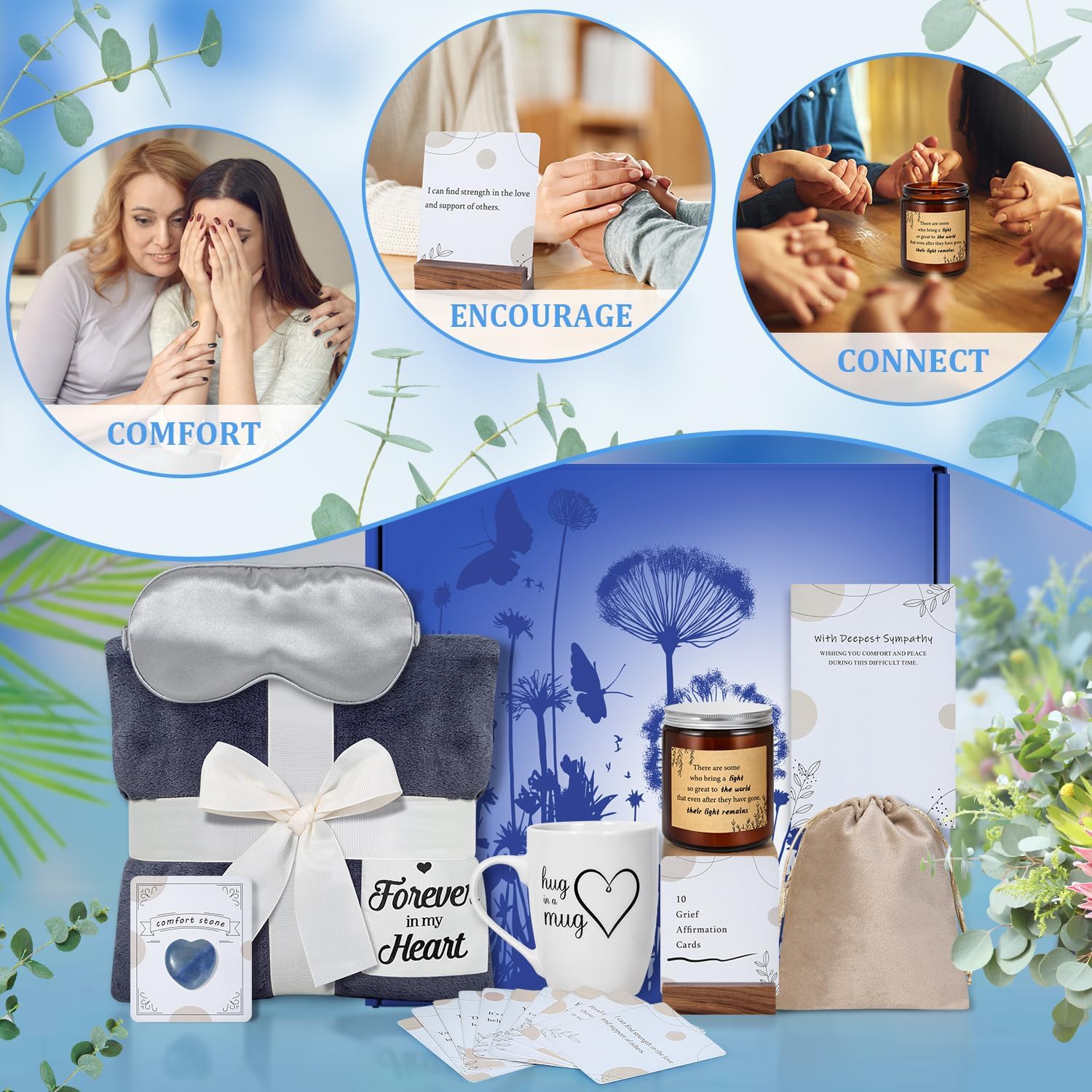 Condolences Gift Basket for Loss, Sympathy Gift Baskets, Bereavement Memorial Gifts for Funeral, Sorry for Your Loss of Mom Dad Husband Daughter Friend Loved One