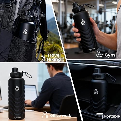 Miniatura 9 de Botella de agua aislada de acero inoxidable de 24 onzas, 48 horas fría y caliente 24 horas, tapa de boca ancha a prueba de fugas (popote y