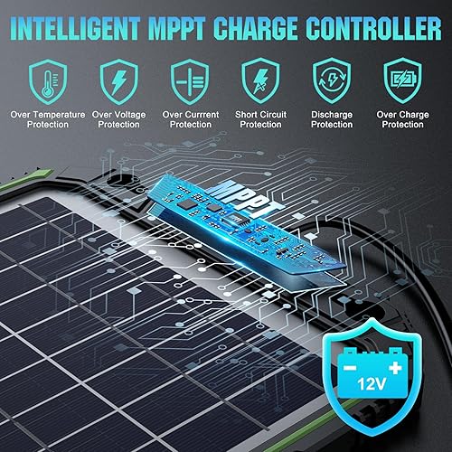 Miniatura 10 de Cargador y mantenedor de batería solar de 13 W y 12 V, impermeable, portátil de 12 voltios, controlador de carga MPPT inteligente integrado para