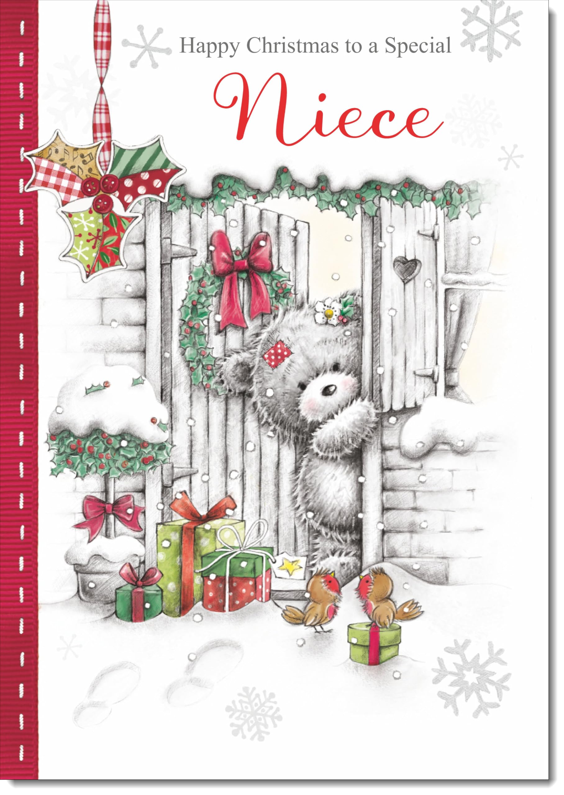 doodlecards Niece Christmas Card Grey Bear in Snow Large A4 Size Christmas Card for Niece with Plain Envelope — image 1