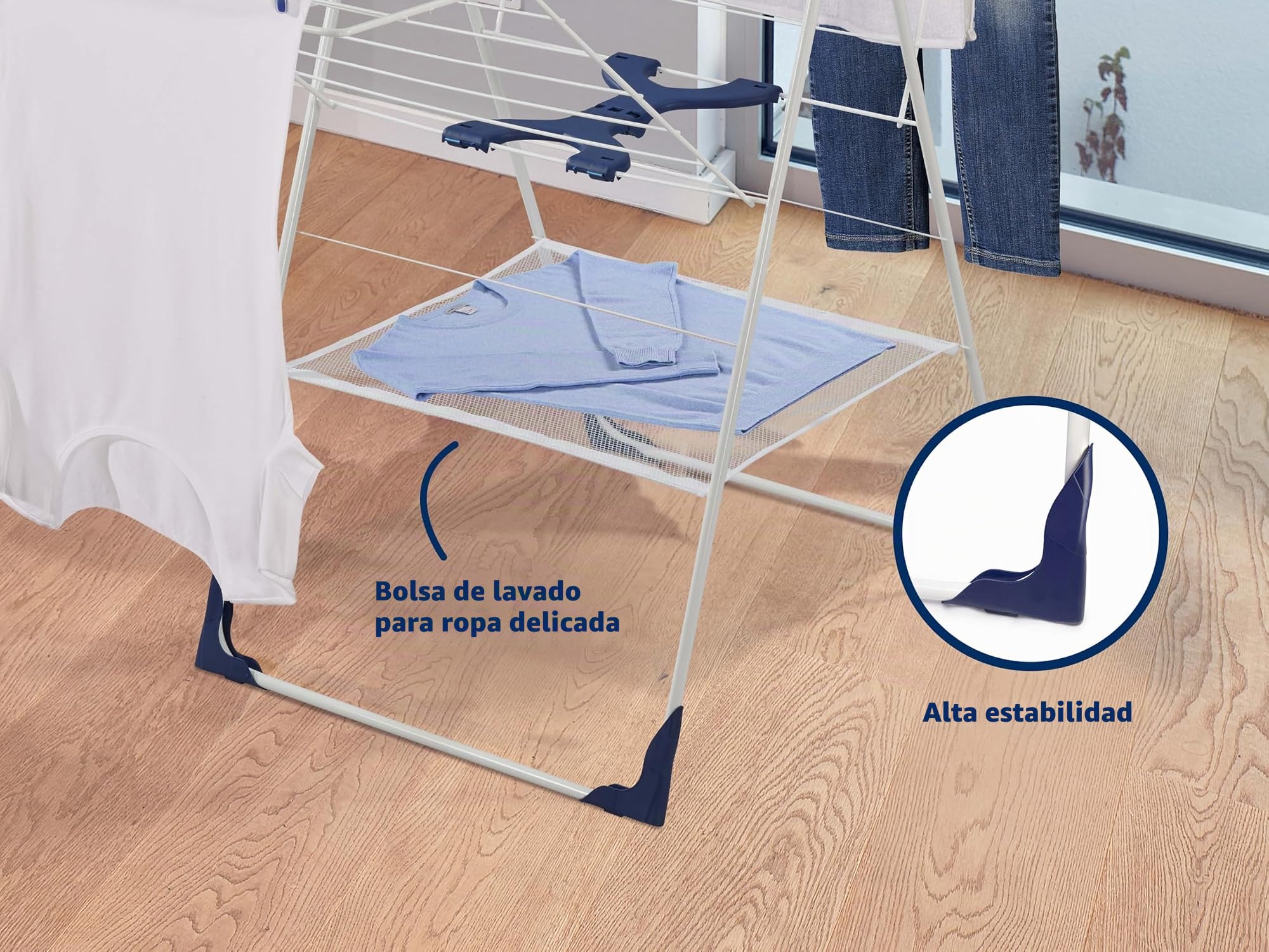 Leifheit Tendedero de Pie Classic 250 Flex, 25 m, 3 Niveles | Alas ajustables en altura, red para prendas delicadas, apto para exterior, capacidad para 2-3 cargas de lavadora
