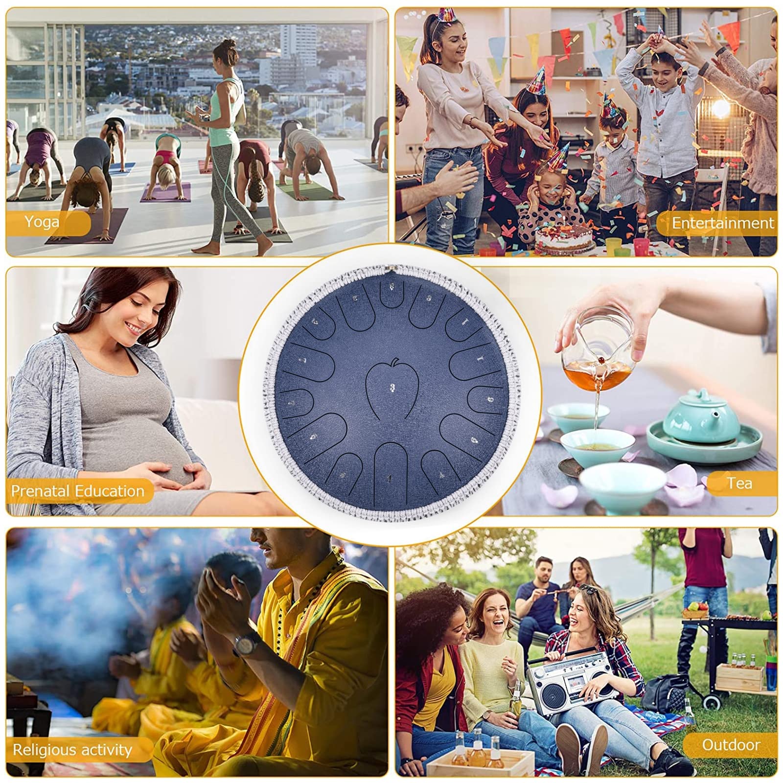 Steel Tongue Drum 15 Noten 14 Zoll Percussion Instrument mit Tragetasche, Buch und Schlägel für Meditation, Yoga, Unterhaltung - Perfekt für Anfänger und Erwachsene