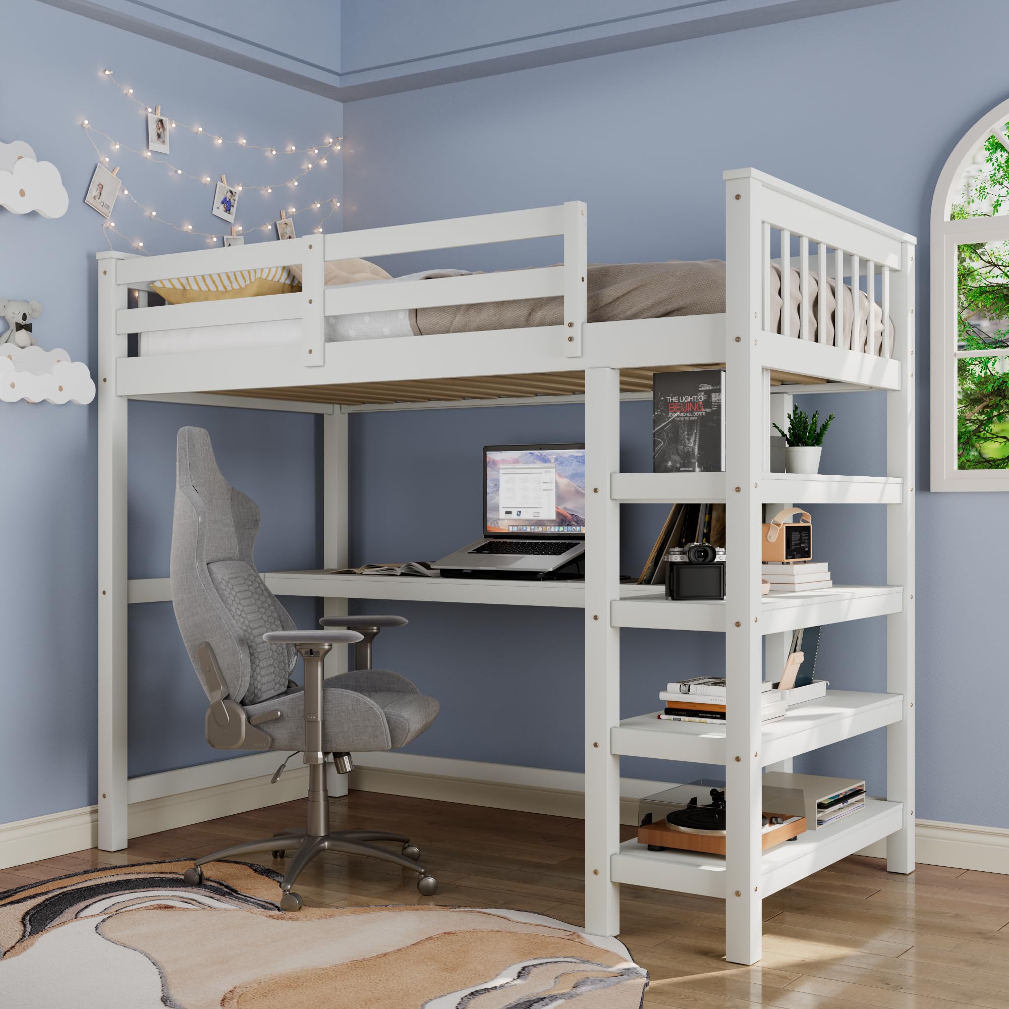 MERAX Wood Loft Bed