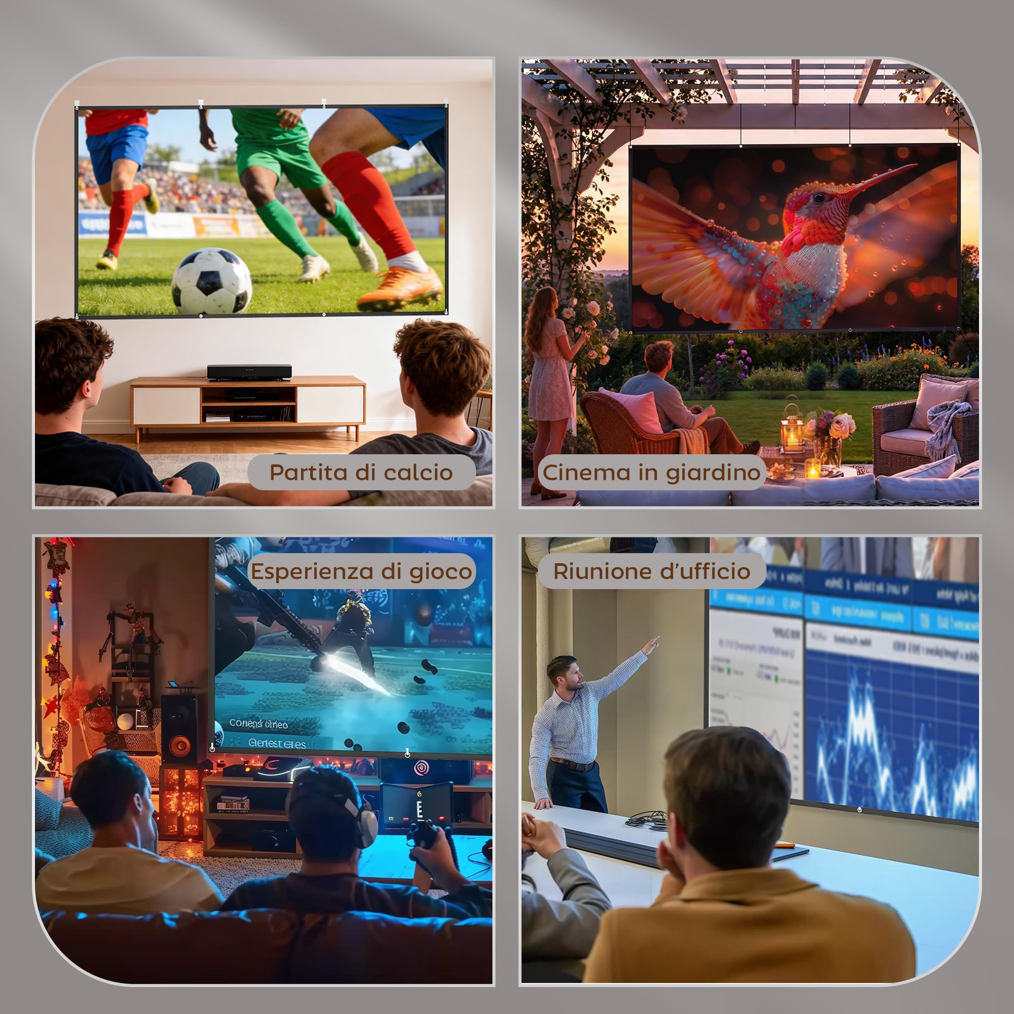 HOMCOM Pantalla de Proyector Manual 120 Pulgadas Formato 16:9 Blanco | Pantalla de Proyección, HD 4K/8K, Tela Lavable, para Interior y Exterior, Eventos Deportivos, Cine en Casa, Oficina, Patio