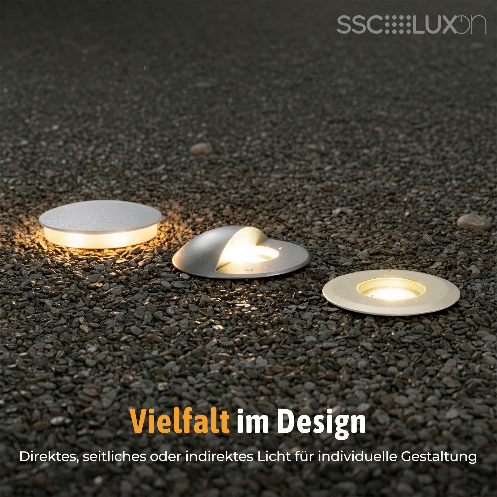 SSC-LUXon 6er Pack JAVO Bodeneinbauspots LED Außen 230V Erdstrahler warmweiß - Bodenleuchte klein begehbar IP67 Alu Ø 47mm