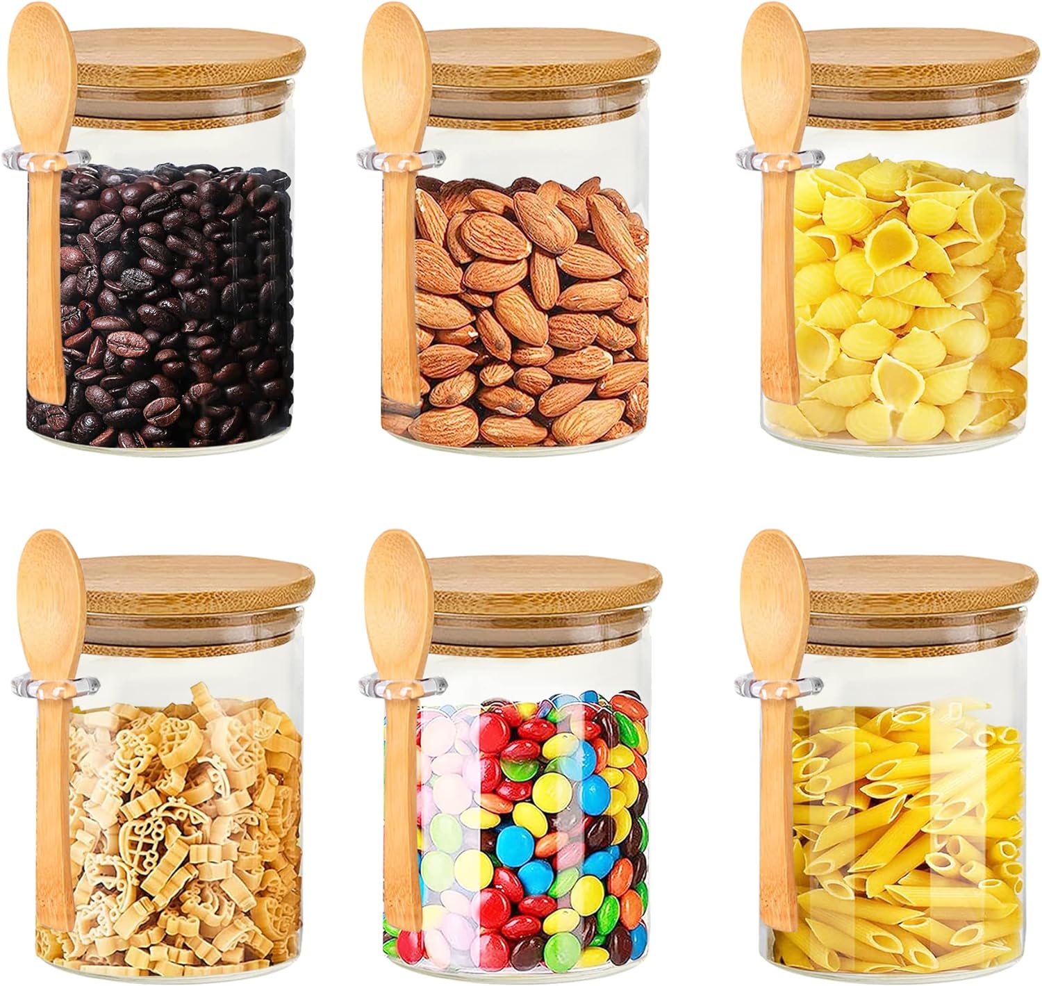Glass Jars with Bamboo Lid & Spoons, Glass Jar with