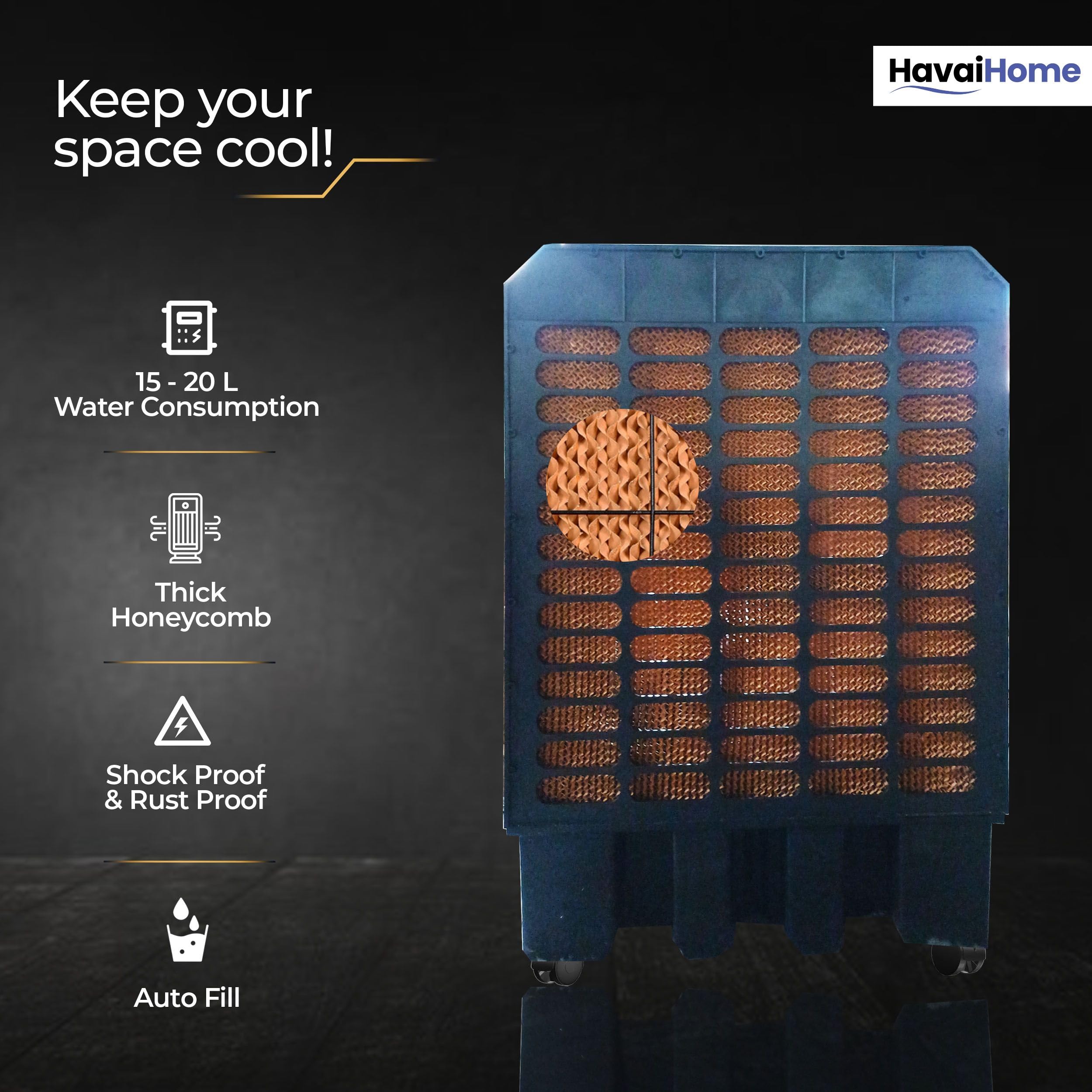 Havai Thunder 200 Tent Cooler | 30-Inch Heavy-Duty 3-Leaf Blade | 10,000 m³/hr Air Delivery | 175 Litre Water Tank | 550W Powerful Motor | Single-Phase Aluminium Winding Motor|1-Year Warranty) | 3