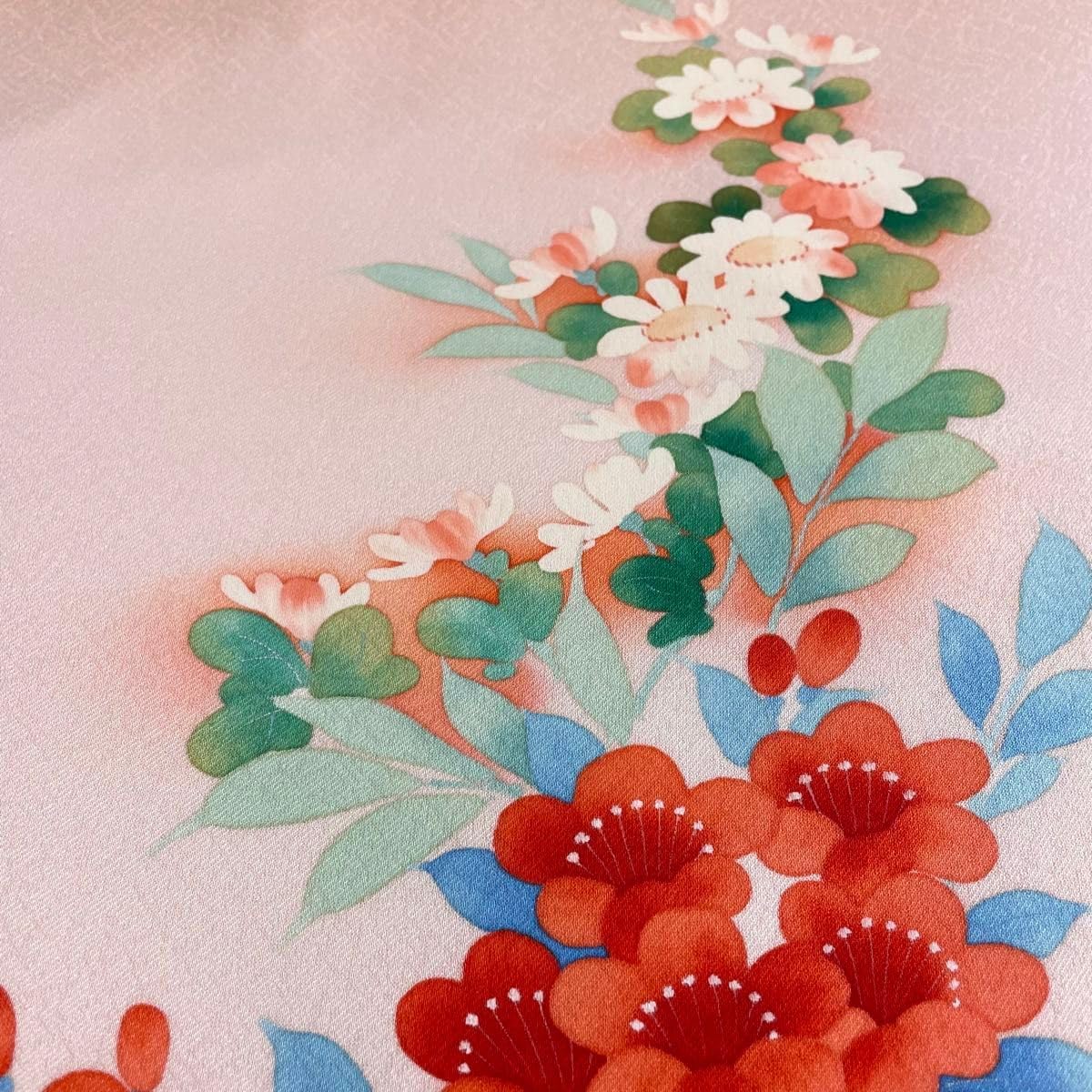 付け下げ 手描 薄紅色 正絹 反物 正絹手書き友禅反物 着物 正絹 反物 訪問