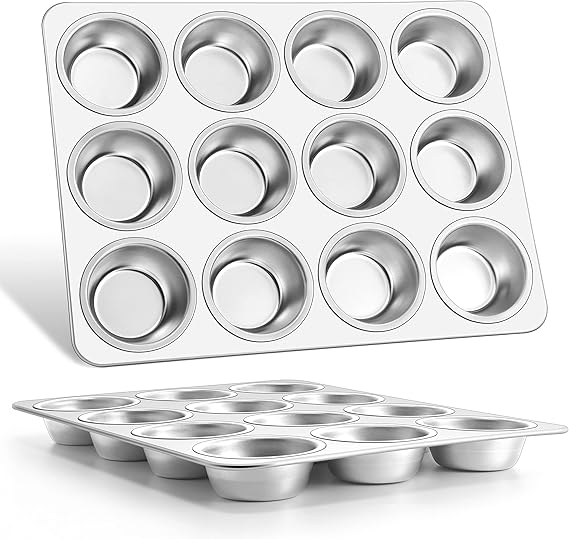 Efar Muffin Pan 12Cup, Set of 2, Stainless Steel Cupcake