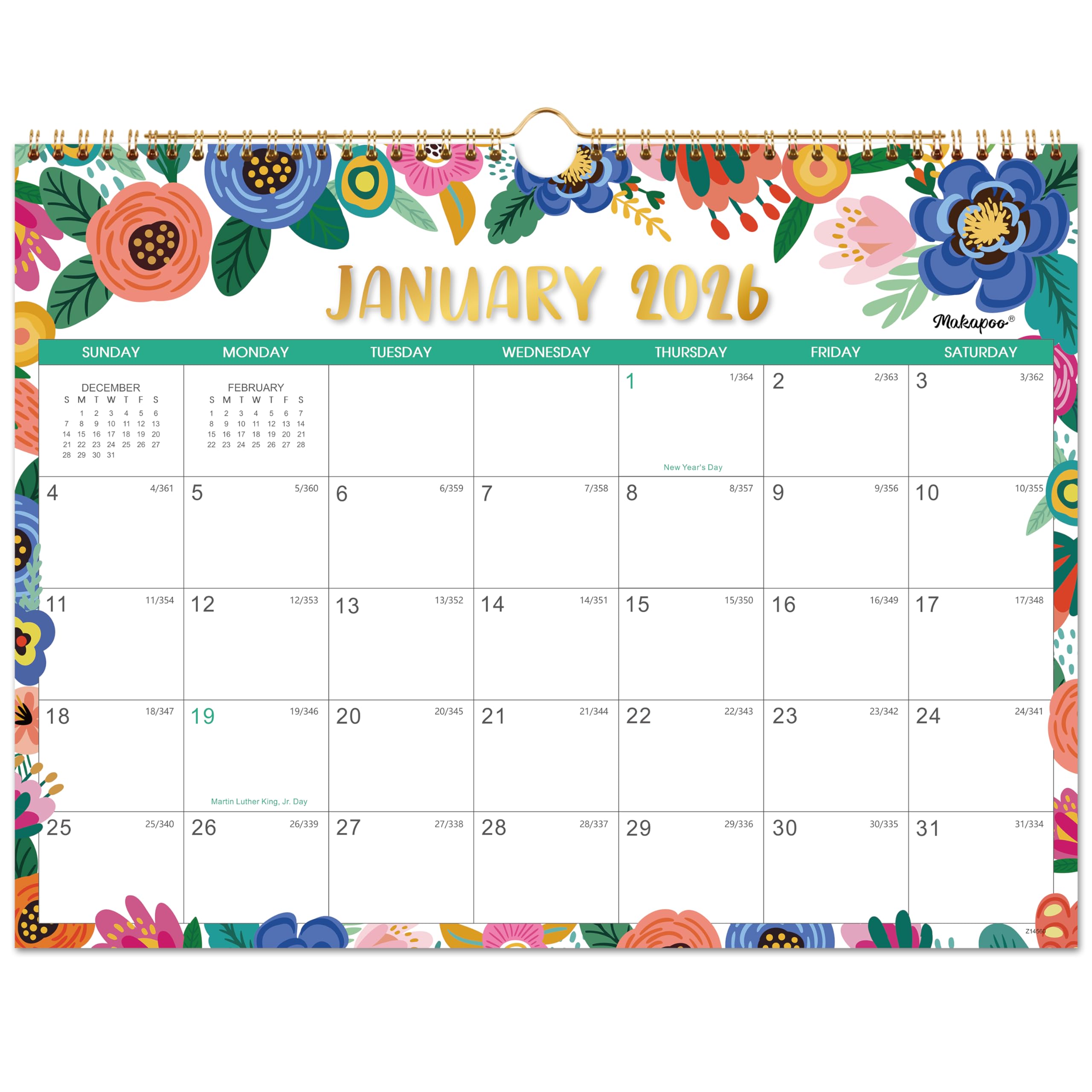 2026 Wall Calendar - 2026 Calendar, JAN. 2026 - Dec. 2026, 12 Monthly Wall Calendar, 15" x 11.5", Wall calendar 2026 with Twin-Wire Binding, Hanging Hook, Julian Dates, Thick Paper