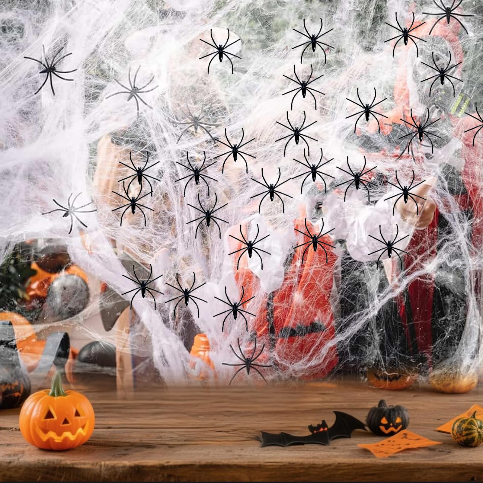 Cymygs Clear 60G Halloween Spider Web Stretchable Cobweb With 30 Pcs Small Spiders, Decorations Indoor,Outdoor Scary For Lawn Yard Garden Bar Haunted, Home Garden Party (60)