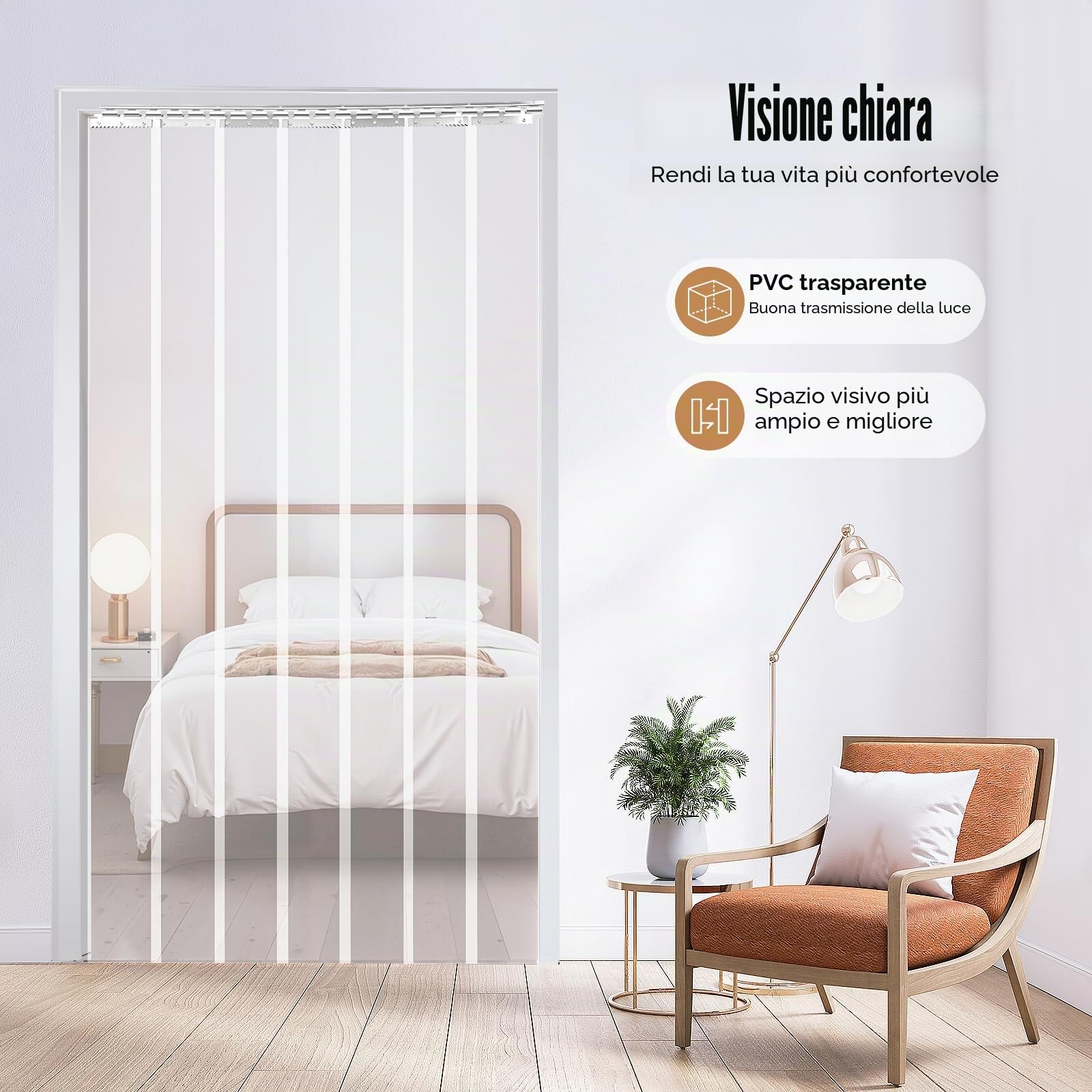 MINRS Tenda a strisce in PVC, trasparente, 200 x 18 cm, 7 pezzi, trasparente, per magazzini, fabbriche, supermercati