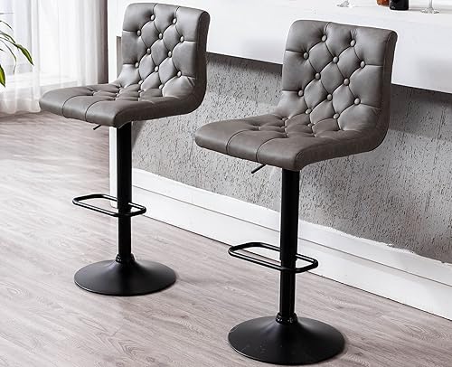 VESCASA Juego de 2 taburetes de bar ajustables giratorios de poliuretano taburetes de bar tapizados con respaldo copetudo sillas modernas de isla de