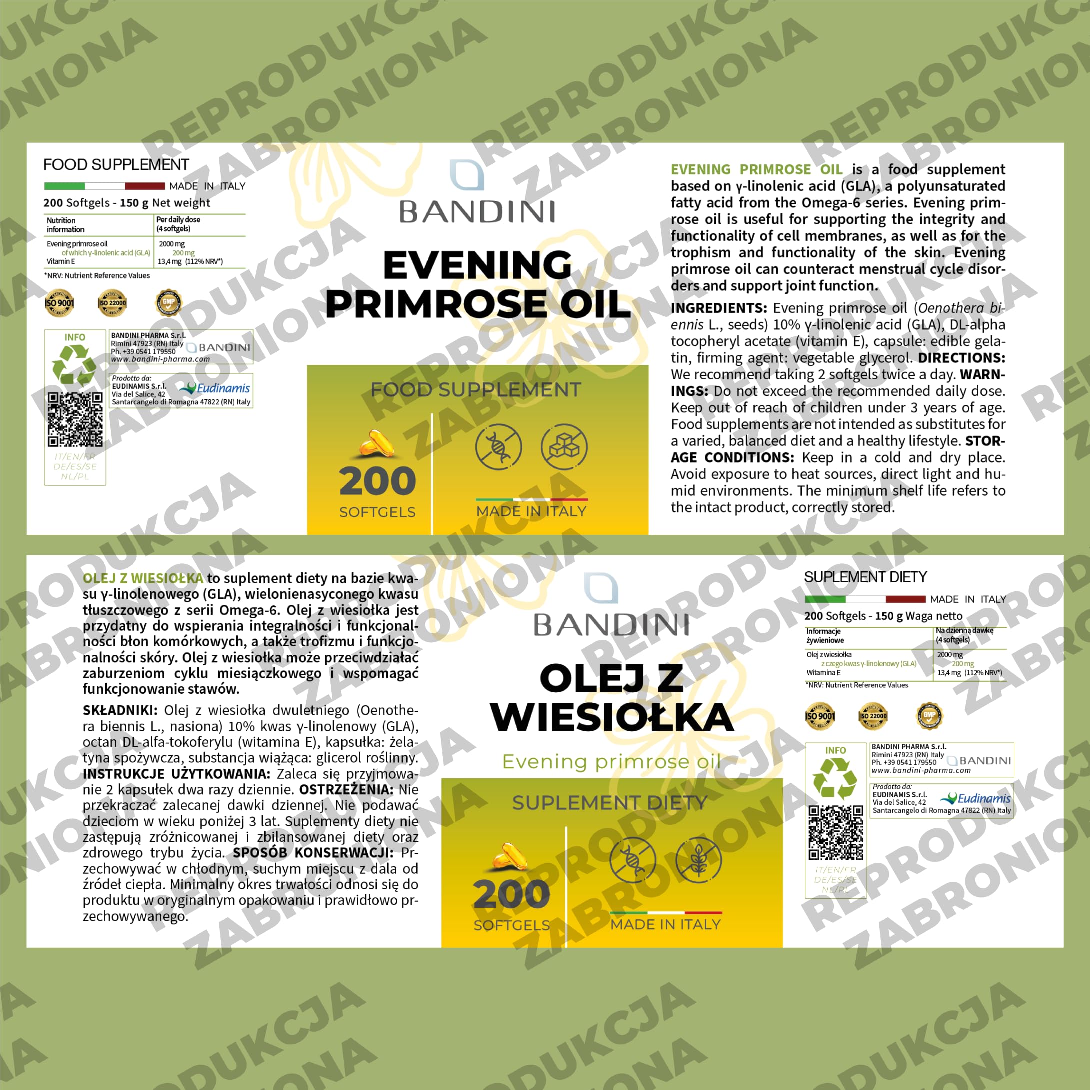 Bandini® Olej z wiesiołka 200 kapsułek żelowych 2000 mg - Przeciwutleniacz dla skóry, włosów i paznokci - Równowaga hormonalna, menopauza i przeciwdziała zaburzeniom cyklu miesiączkowego - Bez GMO