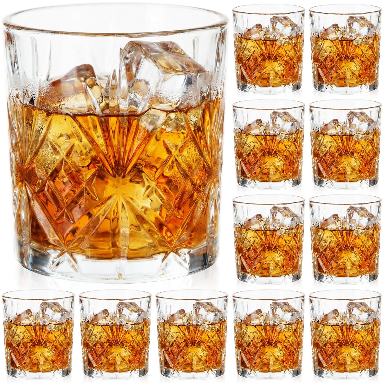 12 Pcs Old Fashioned Whiskey Glasses 12 oz Elegant Crystal Whiskey Glasses Bourbon Cocktail Rocks Glass for Bourbon