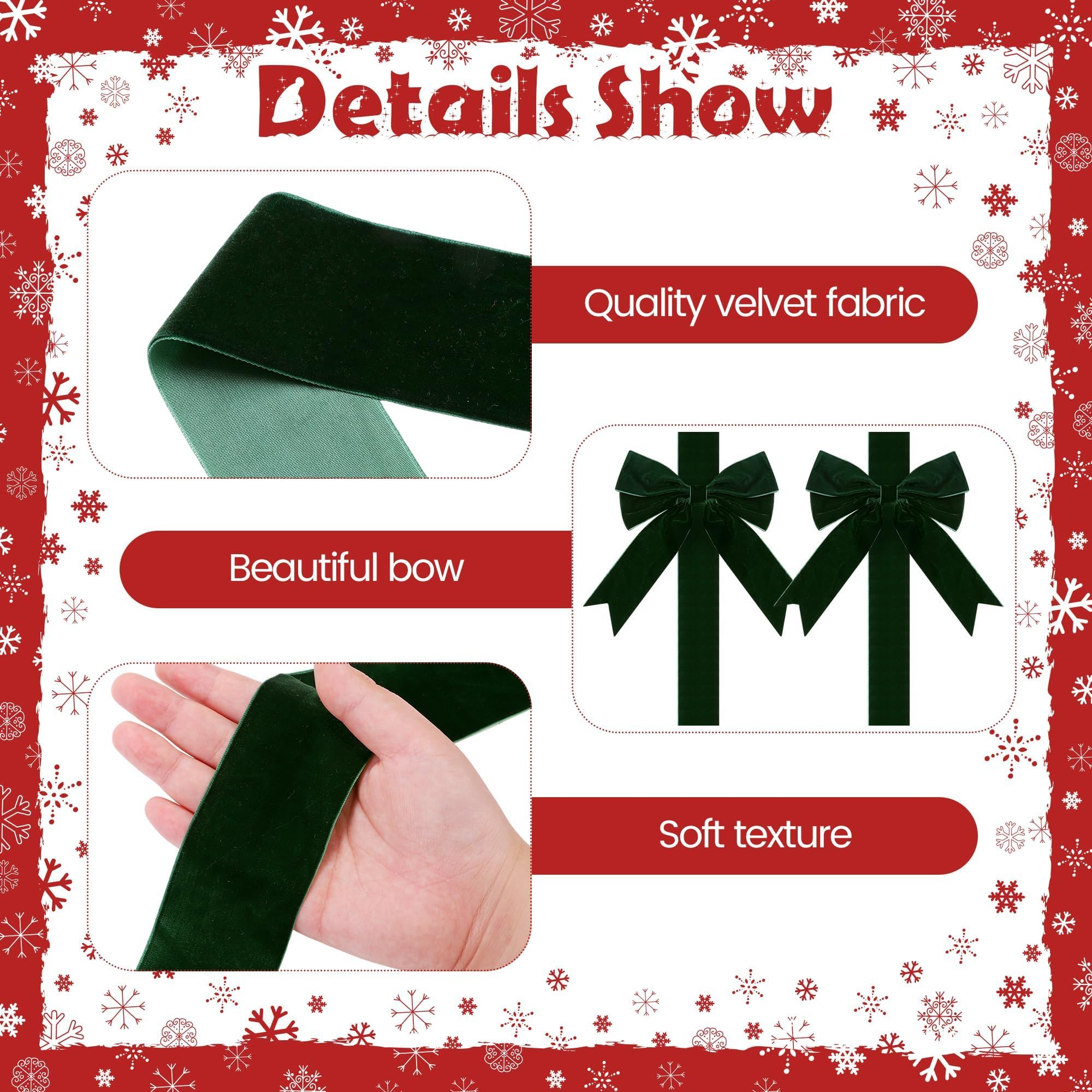 Aneco Confezione da 6 fiocchi e fiocchi natalizi per porte, grandi fiocchi natalizi in velluto per porte, armadietti, mobili, decorazioni per feste di Natale, rosso e verde
