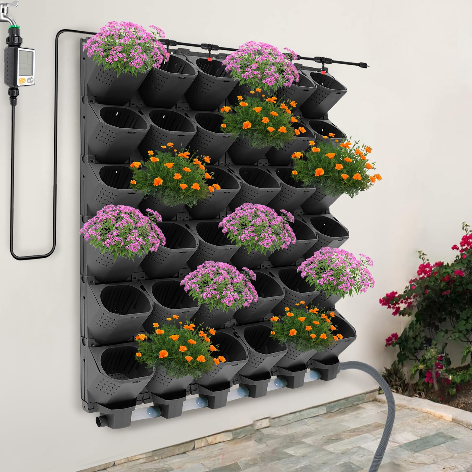 Vaso da fiori da appendere, 100 x 118,5 cm, da appendere con meccanismo di irrigazione automatico, vaso da fiori da parete, autoirrigante (nero)