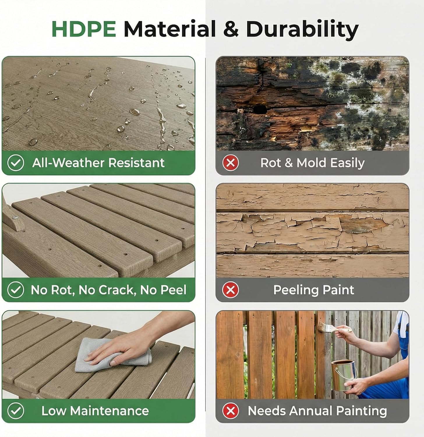 Outdoor Potting Bench with 3 Tier, All-Weather Patio Potting Table with Tool Hooks, HDPE Gardening Table for Backyard, Garden, Brown