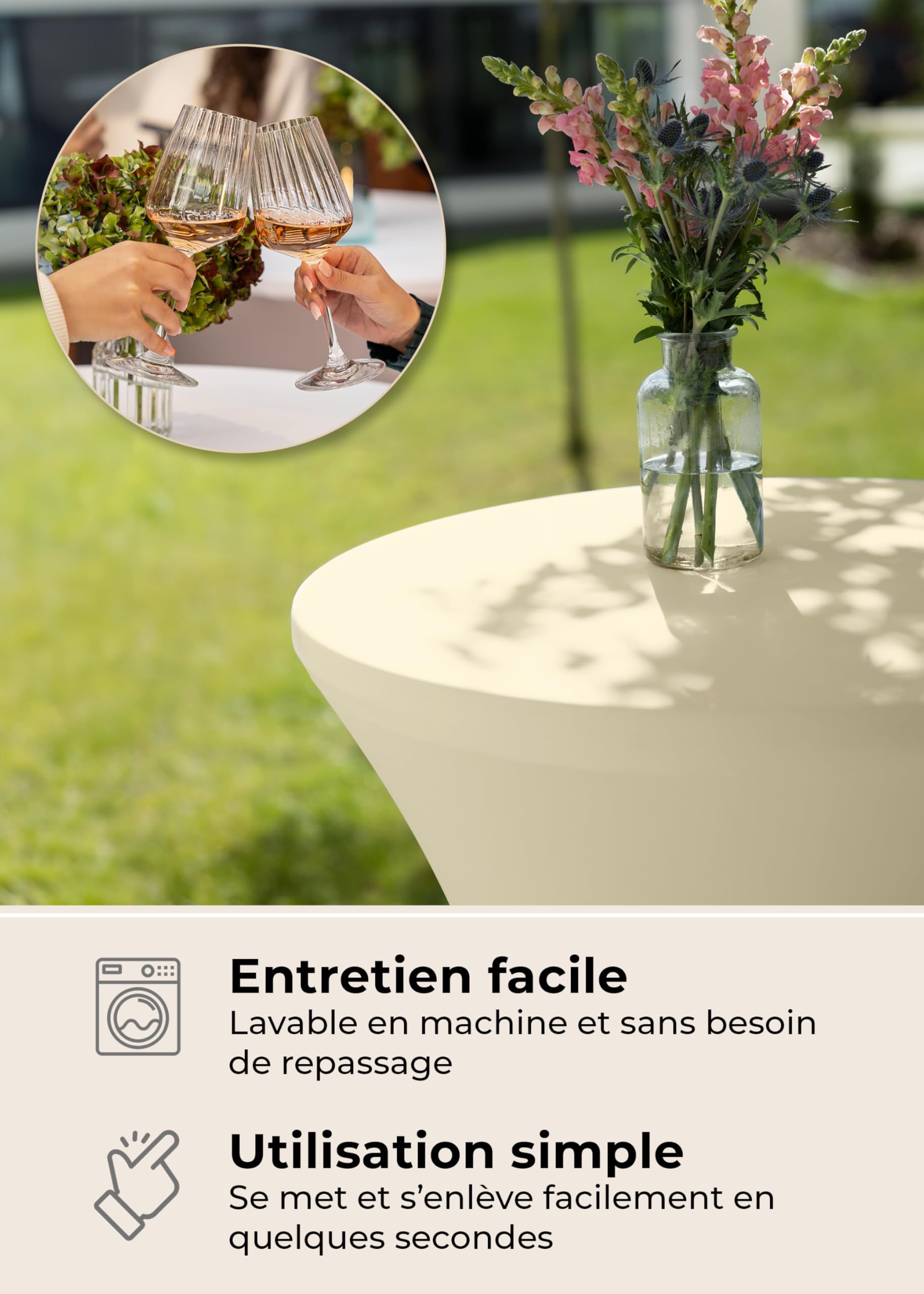 Gräfenstayn® Diana Lot de 2 Housses pour Mange-debou Table Haute de Bistro - Multiples Couleurs et Tailles pour Un diamètre de Table de Ø 60 cm • Ø 70 cm • Ø 80 cm (Crème, Ø 80)